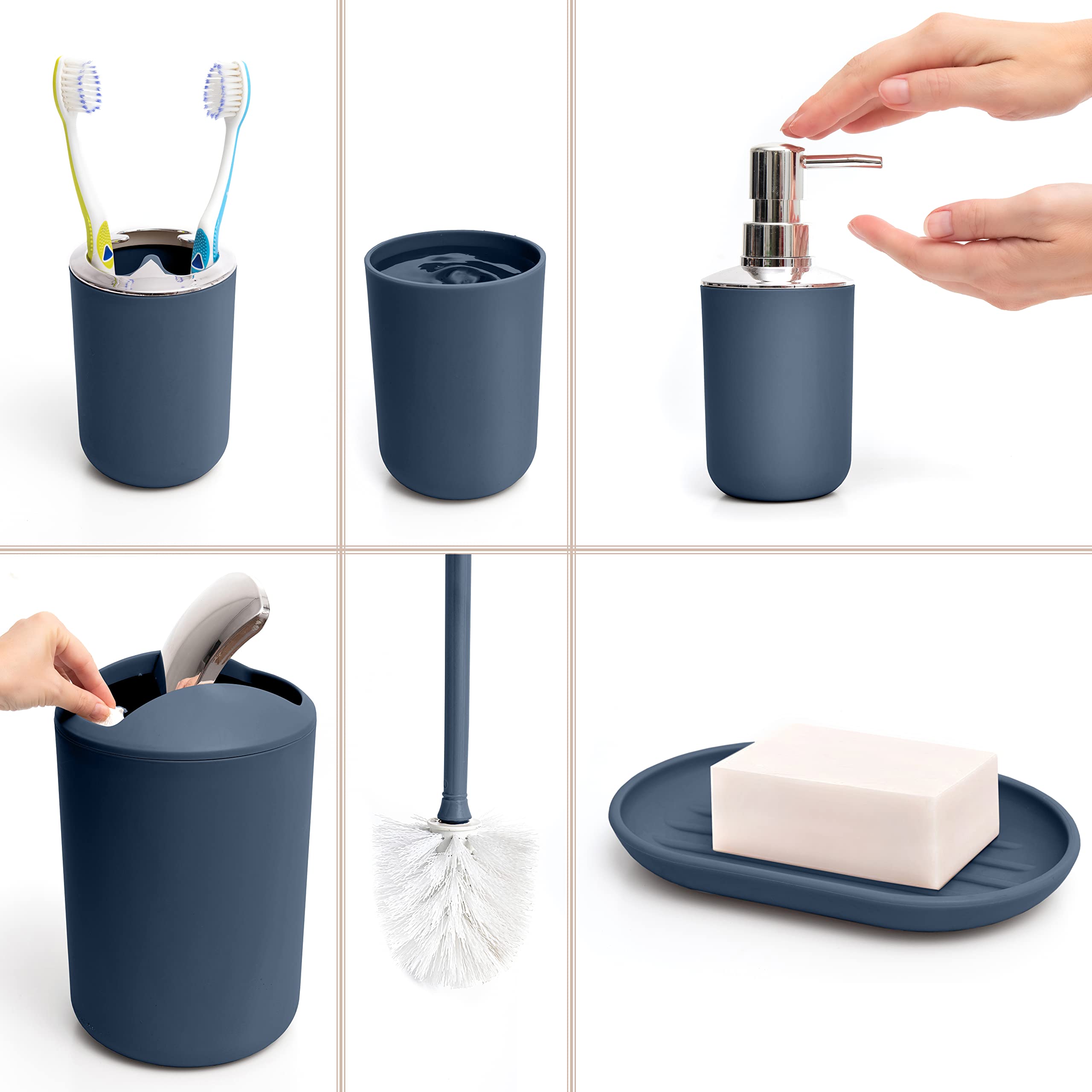 Moss & Stone 6 Pcs Bathroom Accessories Set, Bathroom Decor Sets Includes Soap Dispenser, Toothbrush Holder, Toothbrush Cup, Soa