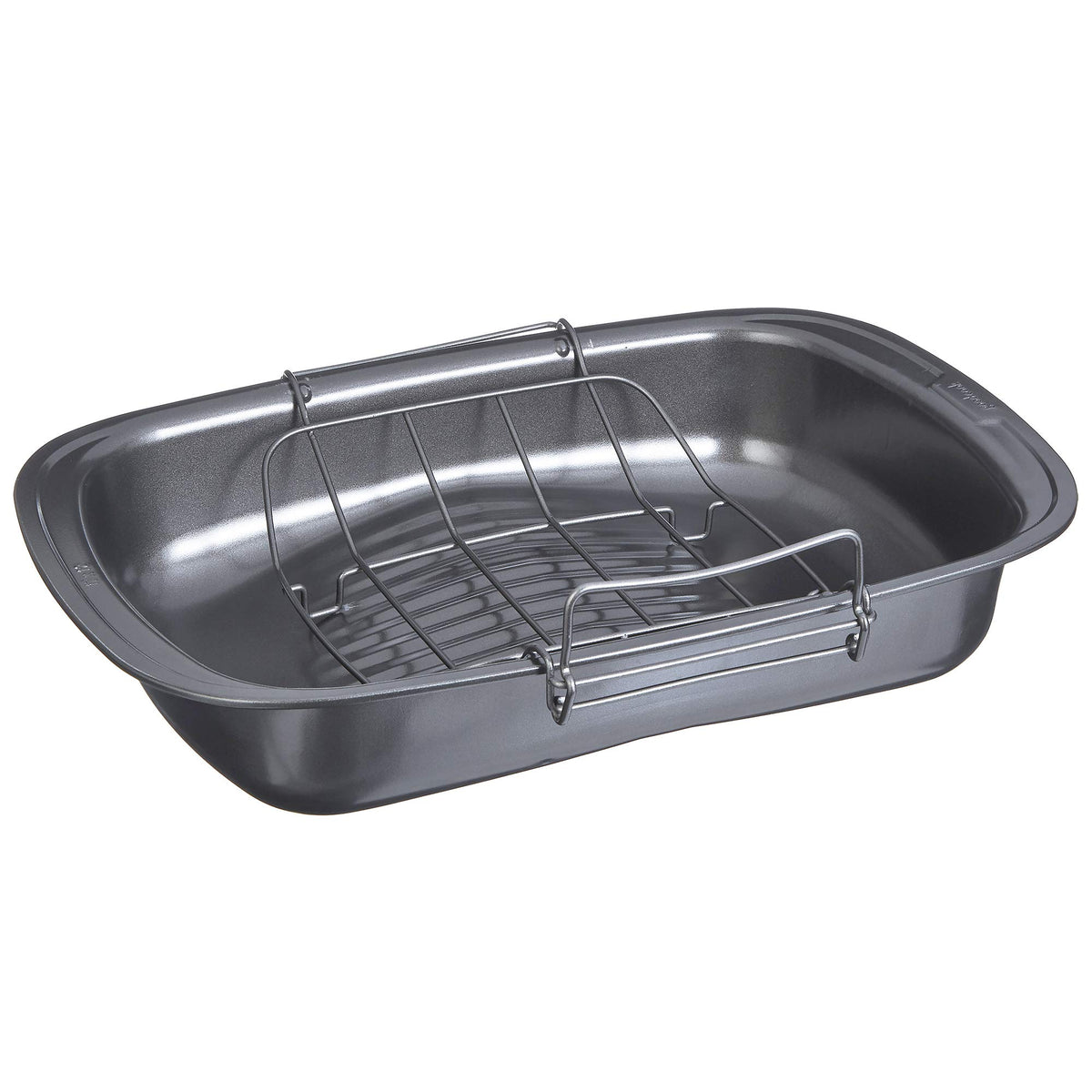 Goodcook Quick Roaster Pan And Locking Rack, With Juice Gathering Pools For Easier, Safer, Faster Basting, 17X12X3 Inches, Grey