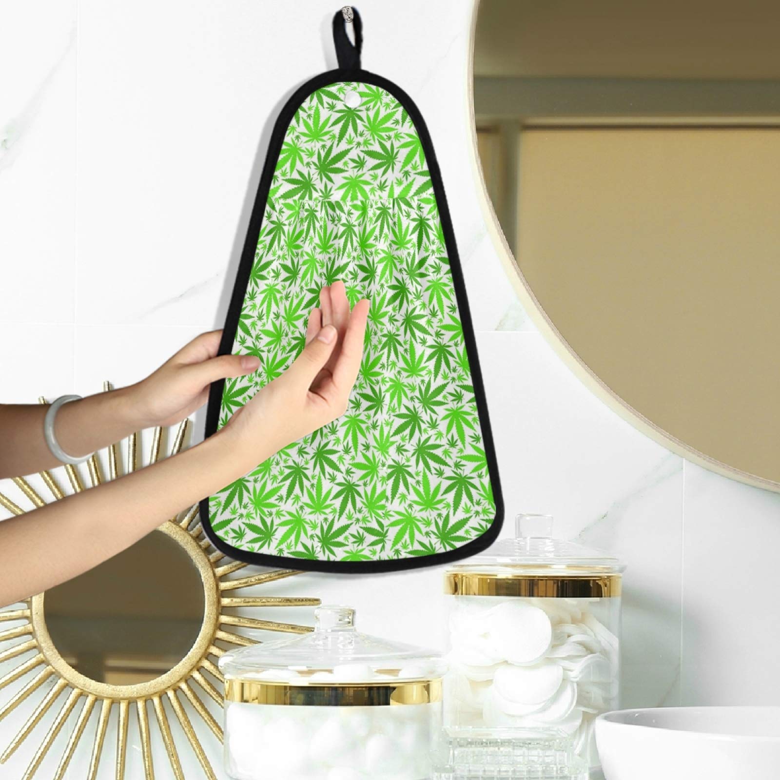Visesunny Tropical Leaf Green Hand Towel For Kitchen Bathroom Decor Soft Absorbent Cotton Dish Towel With Hanging Loop Botton Cl