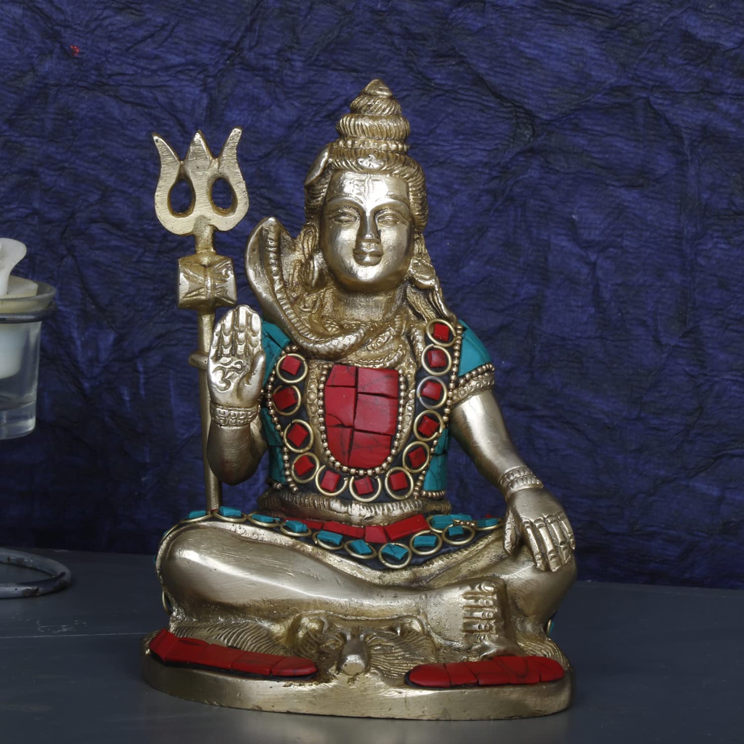 Artvarko Shiva Brass with Inlay Idol Statue God Shiv Shankar Murti Showpiece for Pooja Lord Blessing Shanker Deity Figurine Home
