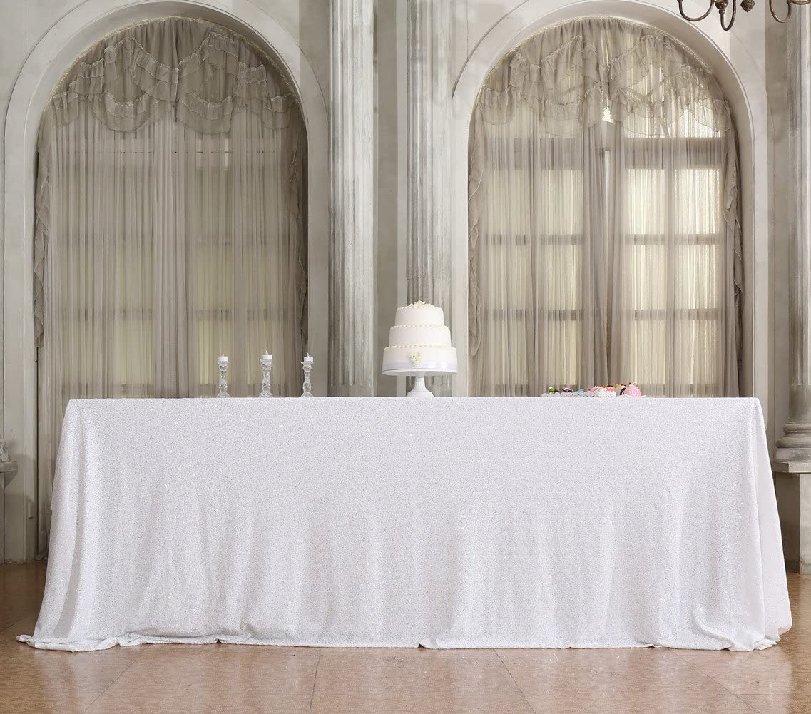 Partydelight Sequin Tablecloth, Wedding, Table Topper, Rectangular, 90''X132'', White