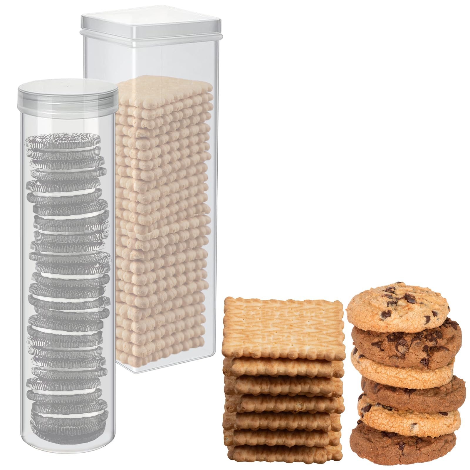 Home-X Set of 2 - Saltine Cracker Sleeve Storage Container / Cookie Stay Fresh Keeper, 1 Round and 1 Square