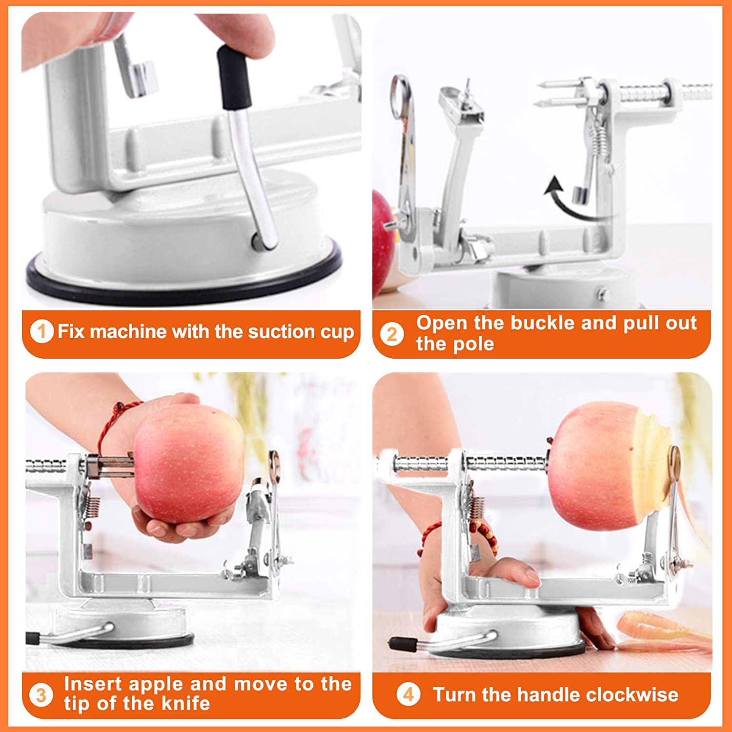 Apple Peeler Corer, Long Lasting Chrome Cast Magnesium Alloy Apple Peeler Slicer Corer With Stainless Steel Blades And Powerful