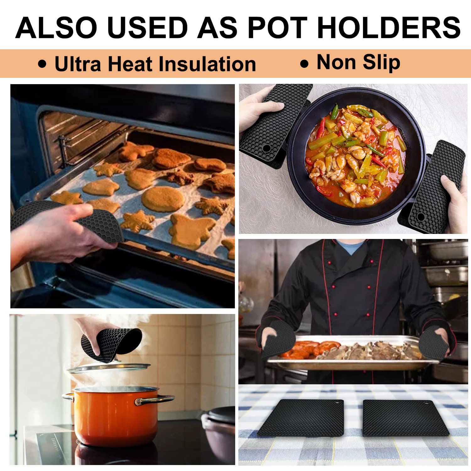 Walfos Silicone Trivet Mats - 4 Heat Resistant Pot Holders, Multipurpose Non-Slip Hot Pads For Kitchen Potholders, Hot Dishers,