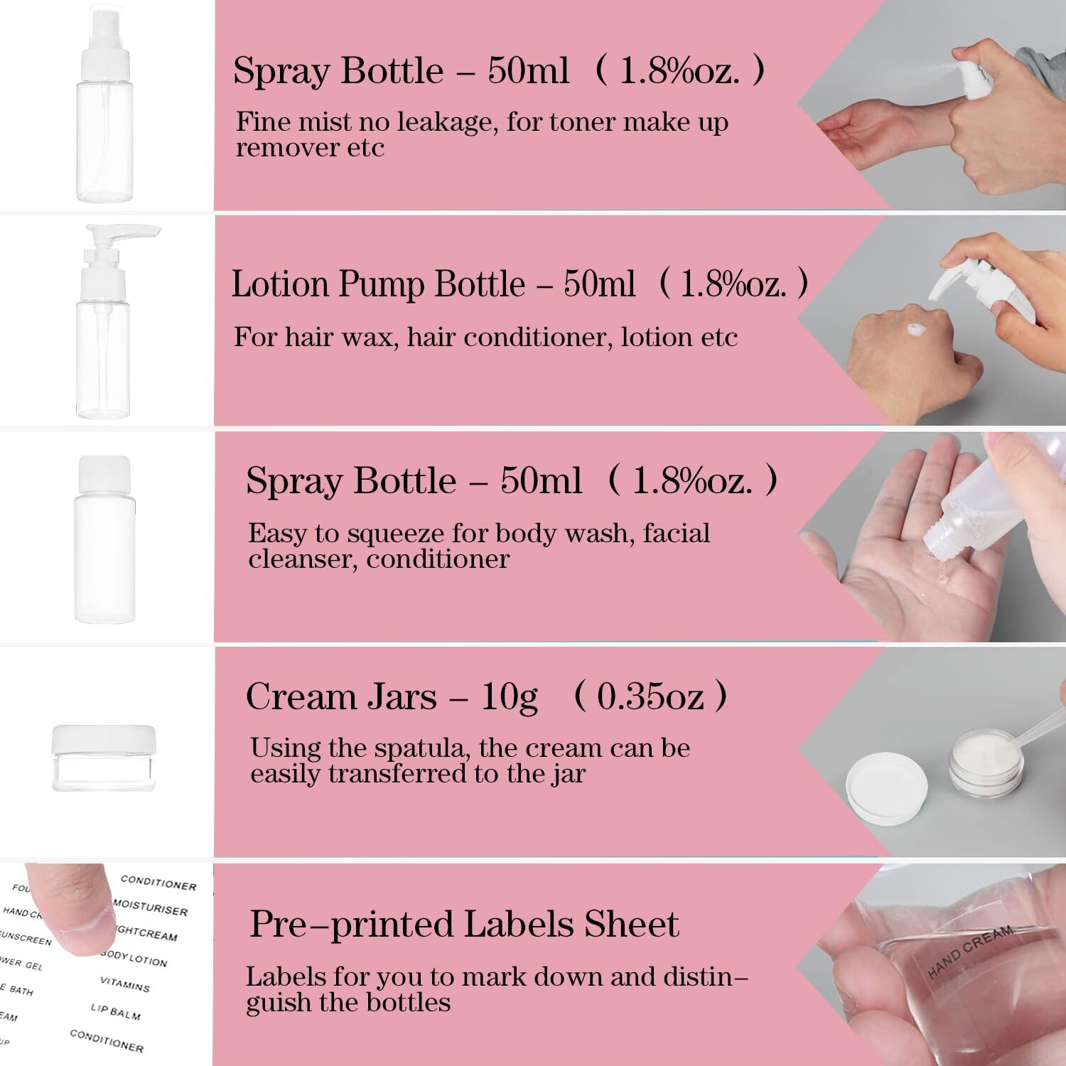 Portable Travel Bottles Kit, Upgraded Tsa Approved Leak Proof Toiletry Containers Set, Clear Pet Flight Size Cosmetic Containers