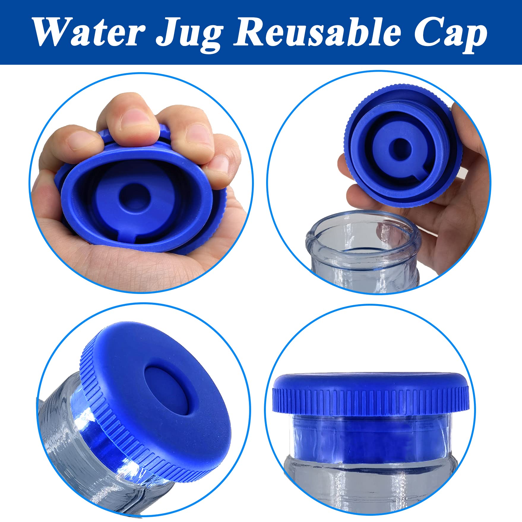 OKLGO 5 Gallon Water Jug Caps - Reusable Silicone Anti-Spill Lids, Blue, 3 Pack