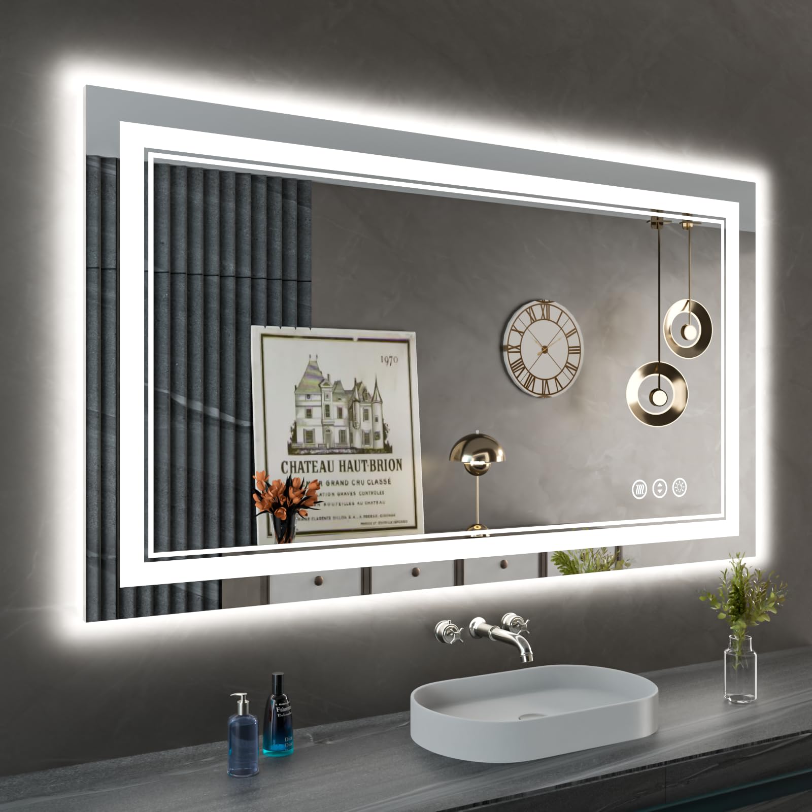 Istripmf 40 X 24 Inch Led Bathroom Mirror With Lights, Front Light And Backlit Anti-Fog Dimmable Memory Lighted Vanity Mirror, S