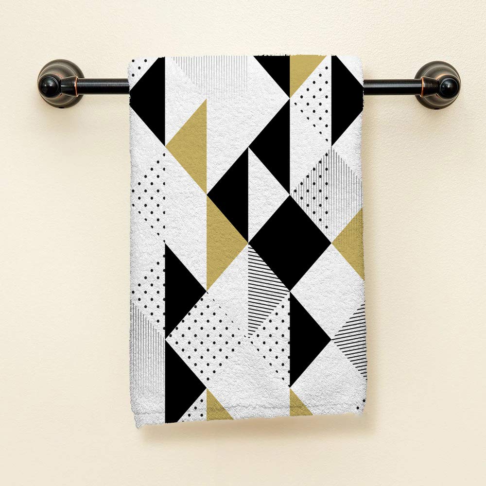 Hgod Designs Triangles Hand Towels,Abstract Geometric Gold Black And White Triangle Pattern 100% Cotton Soft Bath Hand Towels Fo