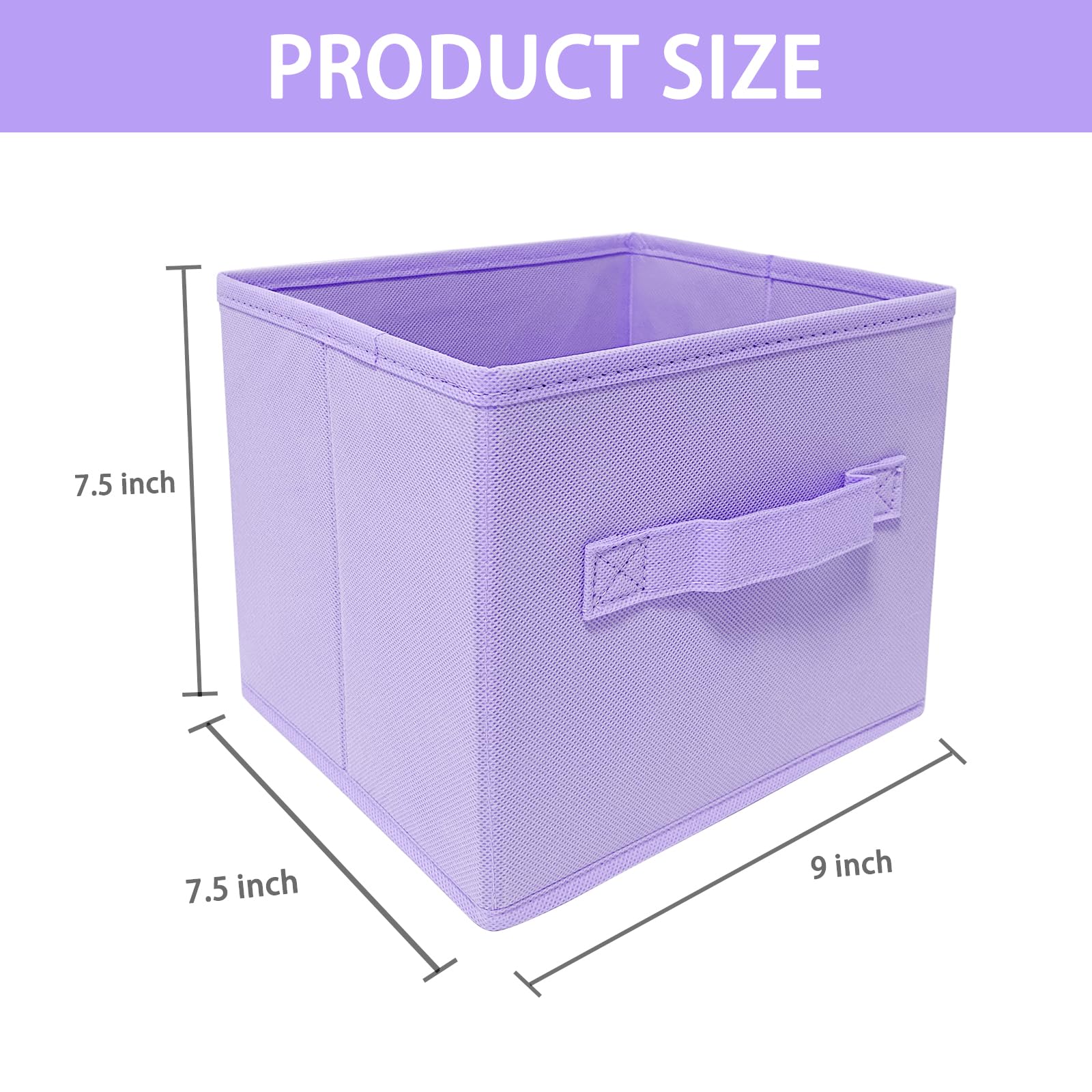 Ebigic Purple Storage Bins [6 Pack] 9.0''X7.5''X7.5'',Mini Storage Box Fabirc Foldable Closet Toy Organizer Collapsible Cloth