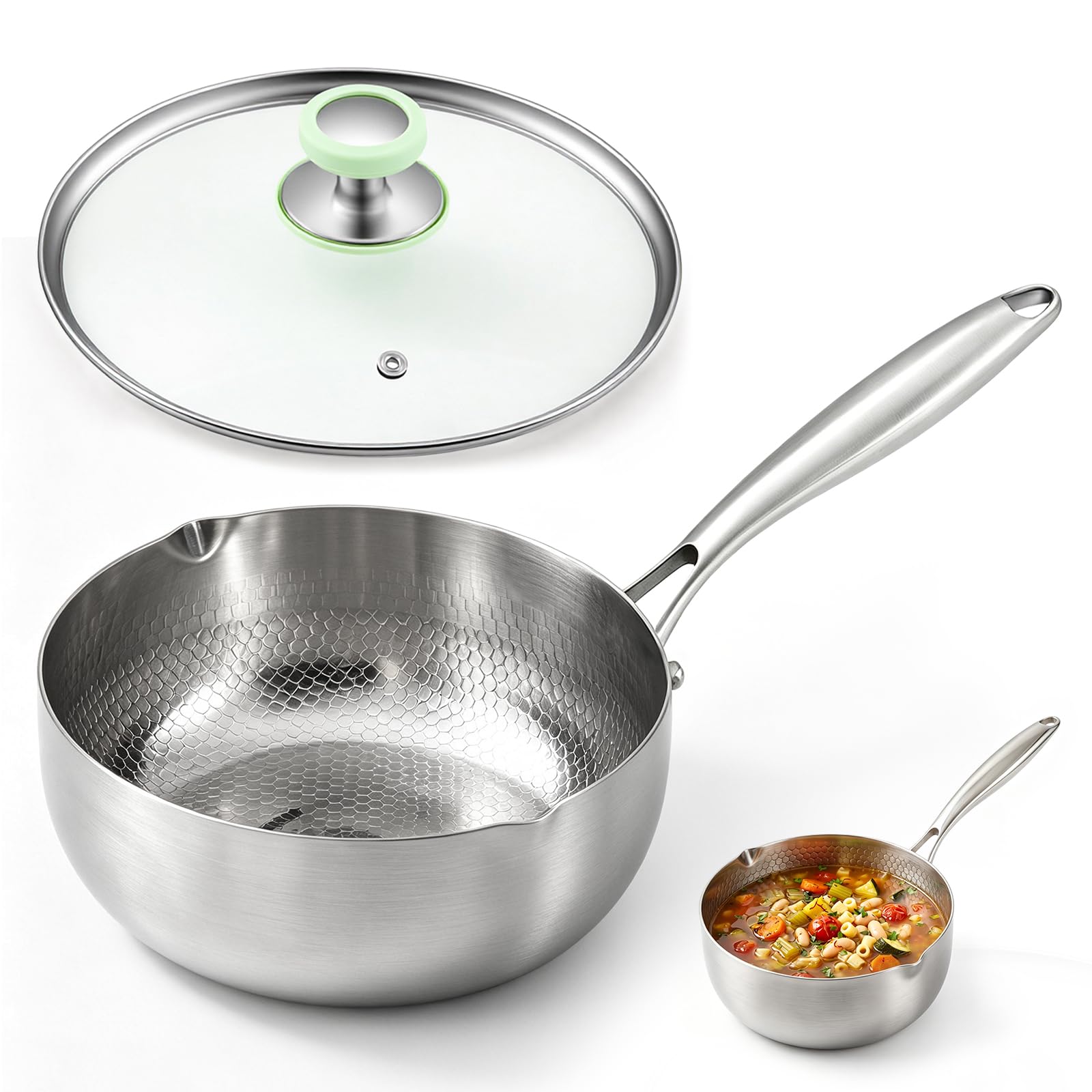 Hushee 3.2 Quart Titanium Saucepan with Lid, Hammered Cooking Pot