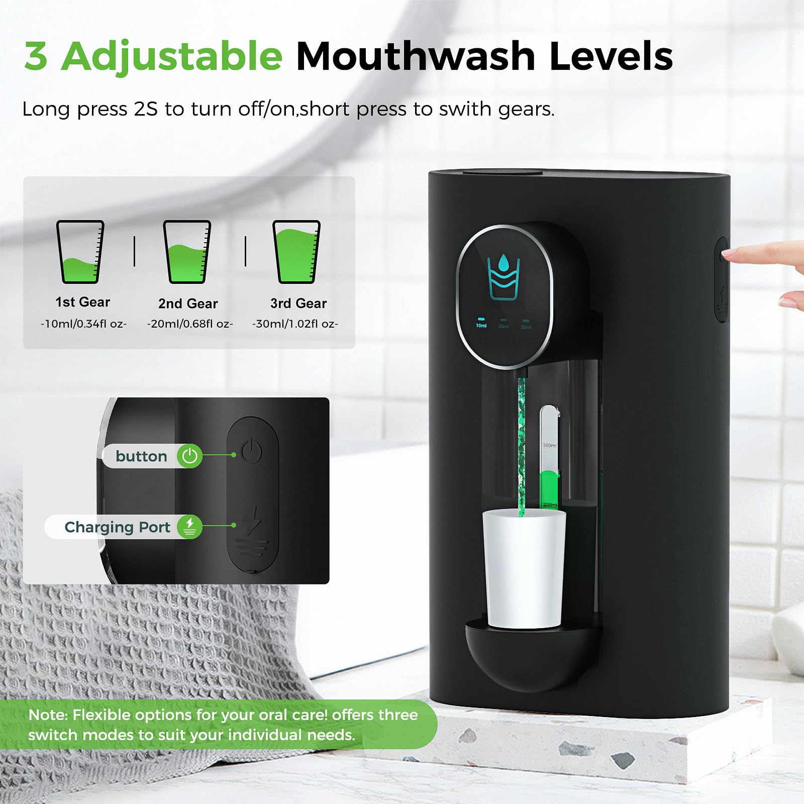 Oylik Automatic Mouthwash Dispenser 18.26 Oz Touchless Mouthwash Dispenser For Bathroom 2 Magnetic Cup Usb Rechargeable And 3 Di