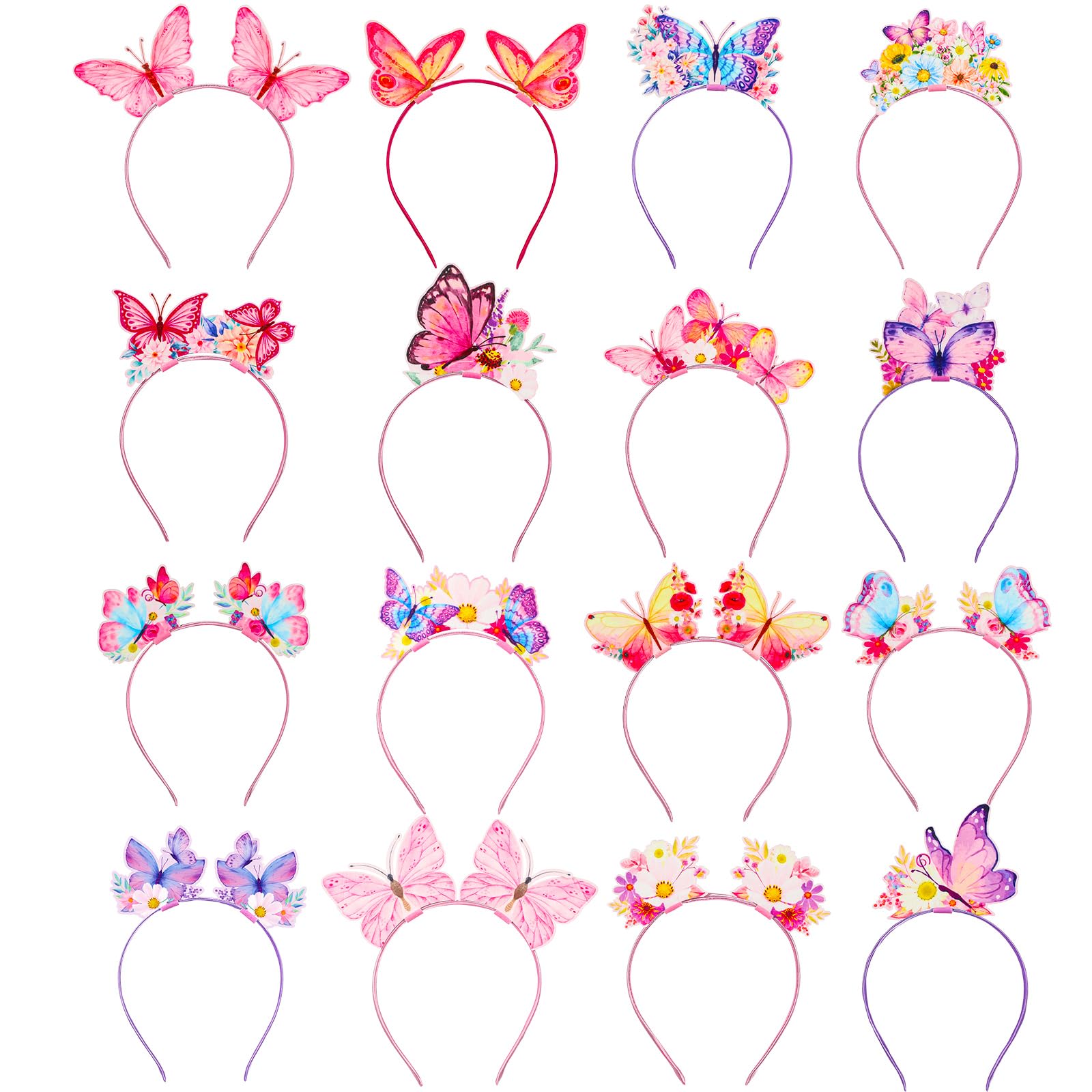Blosssound 16 Pieces Butterfly Headbands Bulk Felt Butterflies Flowers Hair Accessories Spring Headdress for Butterfly Party Fav