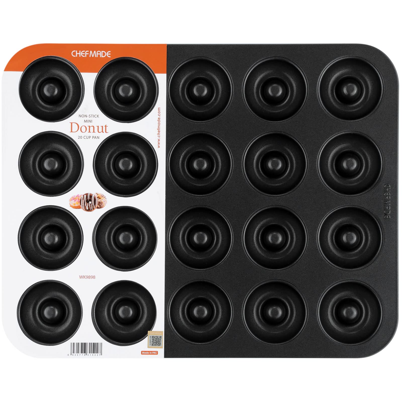 CHEFMADE Donut Pan, Nonstick 20 Cavity Mini Ring Doughnut Pan for Baking Donuts Bagels (Black)