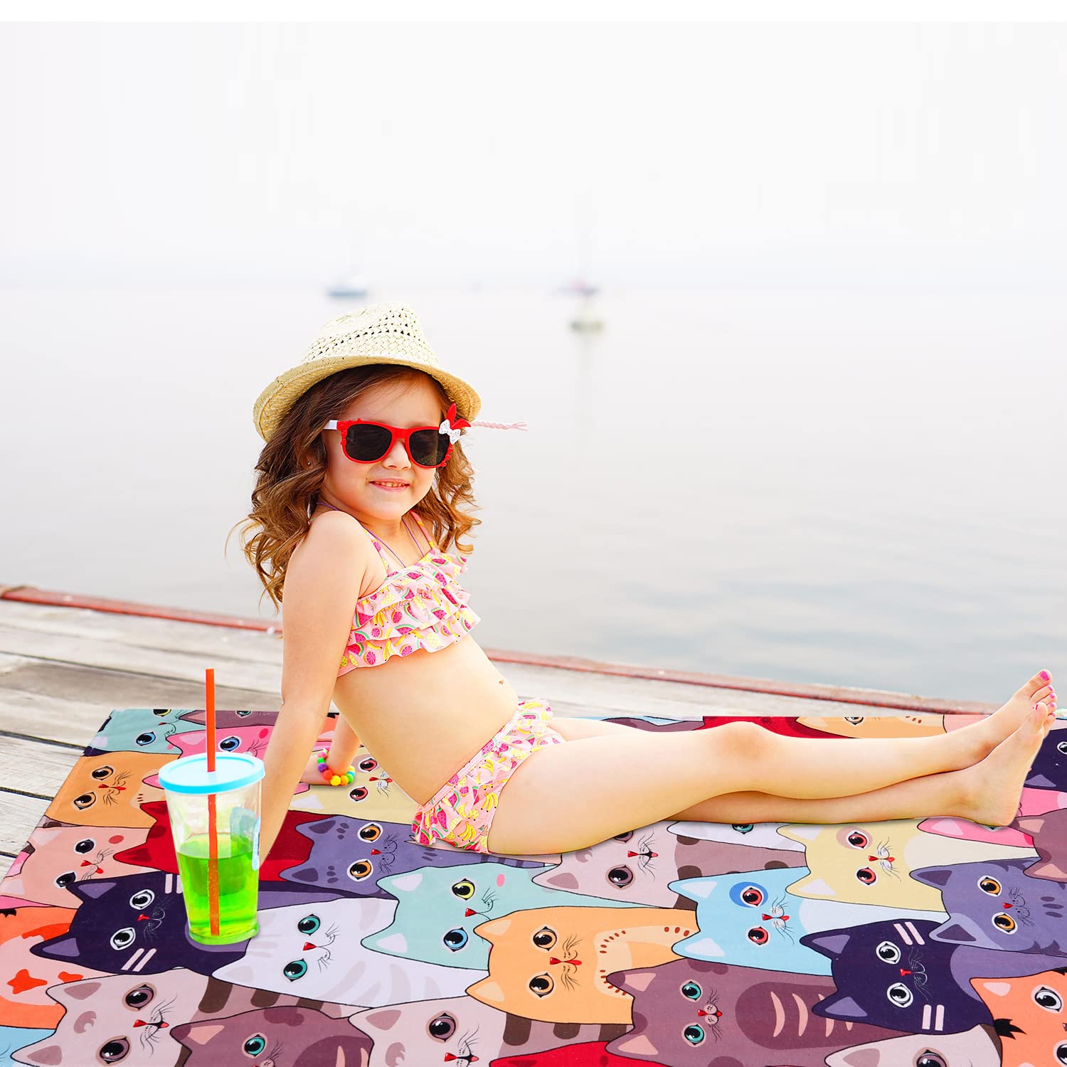 Livilan Large Kitten Cat Beach Towel, 30'' X 60'' Soft Microfiber, Absorbent, Quick Dry, Sand Free, Light, Multiuse For Bath, Po