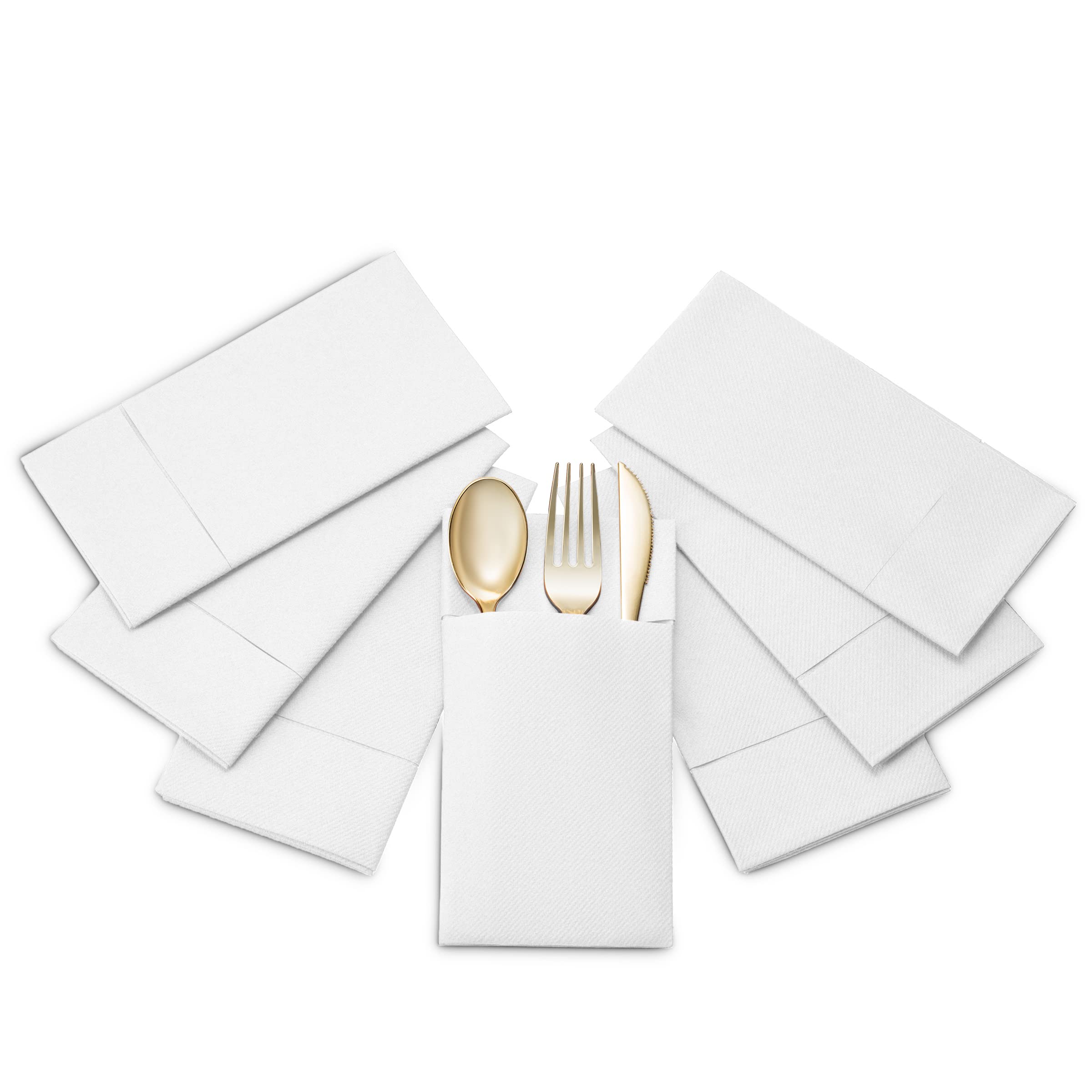 Disposable Linen-Feel Dinner Napkins with Built-in Flatware Pocket  50-Pack WHITE Prefolded Cloth Like Paper Napkins For Dinner  Wedding Or Party [Silverware NOT Included]