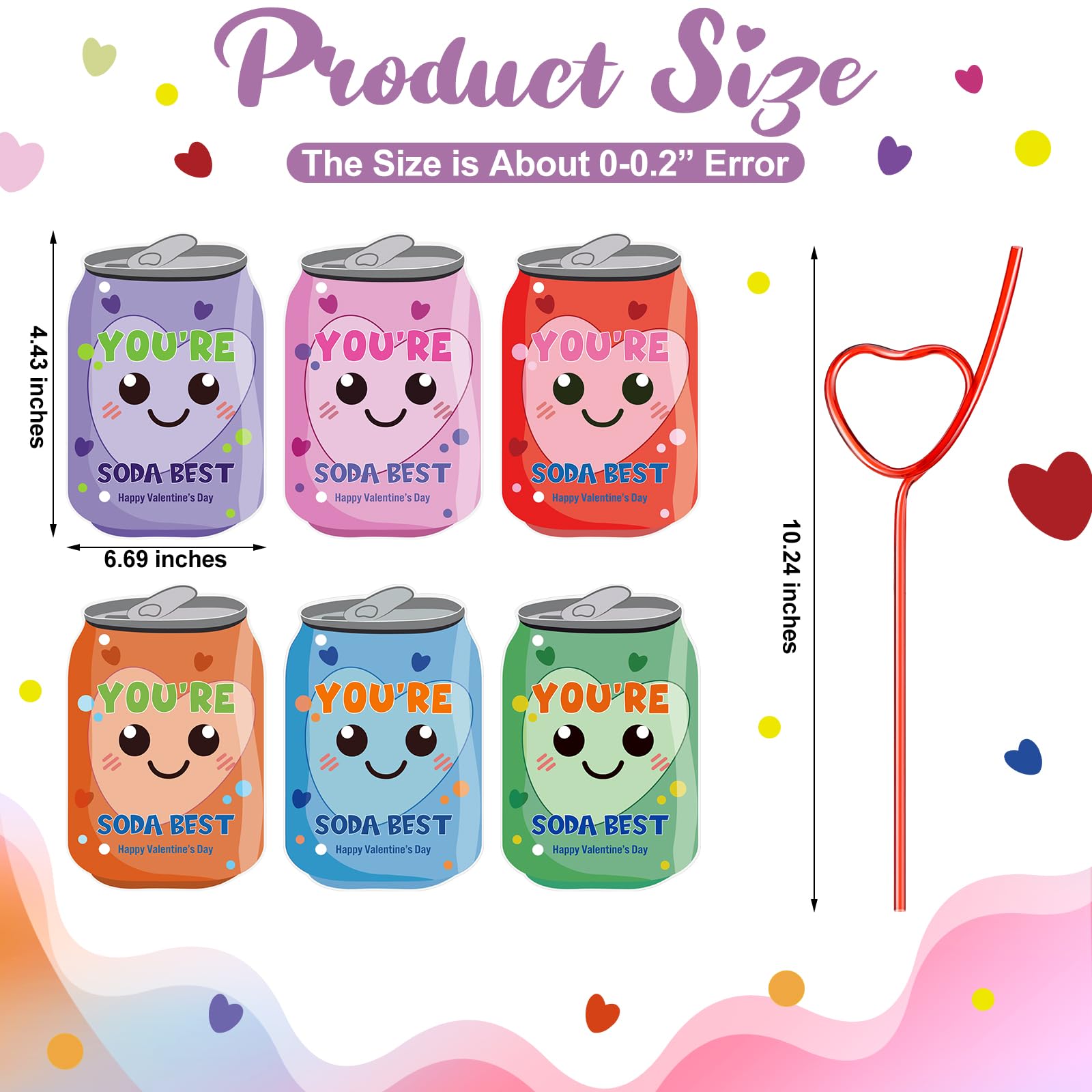 Potchen 36 Sets Valentine'S Day Gift Valentines Exchange Cards With Red Love Crazy Straws Valentines Day Greeting Cards Colorful