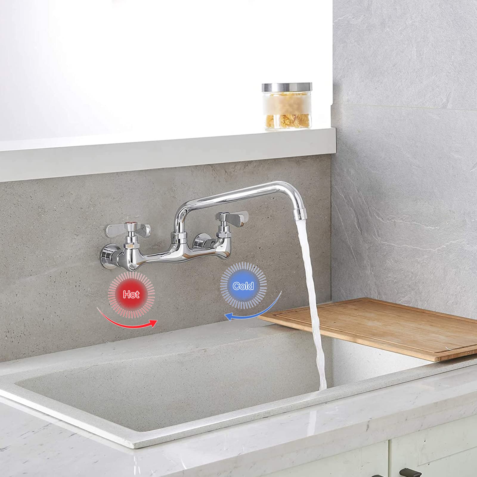 Bwe Kitchen Faucet Wall Mount Dual Handles Commercial Sink Faucet With 14 Inch Swivel Spout Kitchen Faucets Utility Laundry Rest