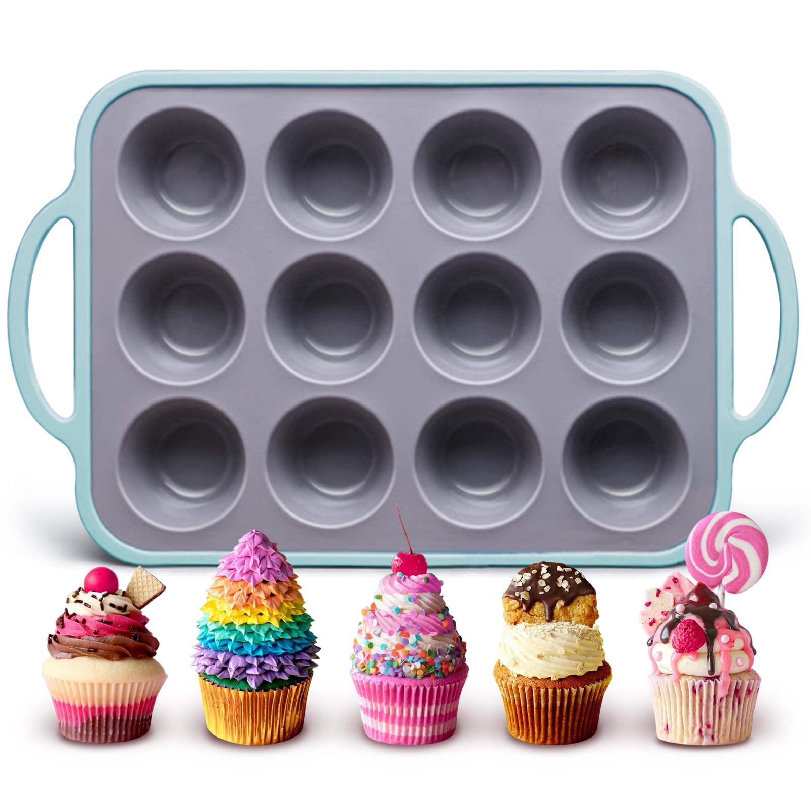 Chefville Silicone Muffin Pan, 12 Cups Mini Cupcake Pan, Mini Baking Cups, Bpa Free Cupcake Mold For Homemade Muffins, Cupcakes,