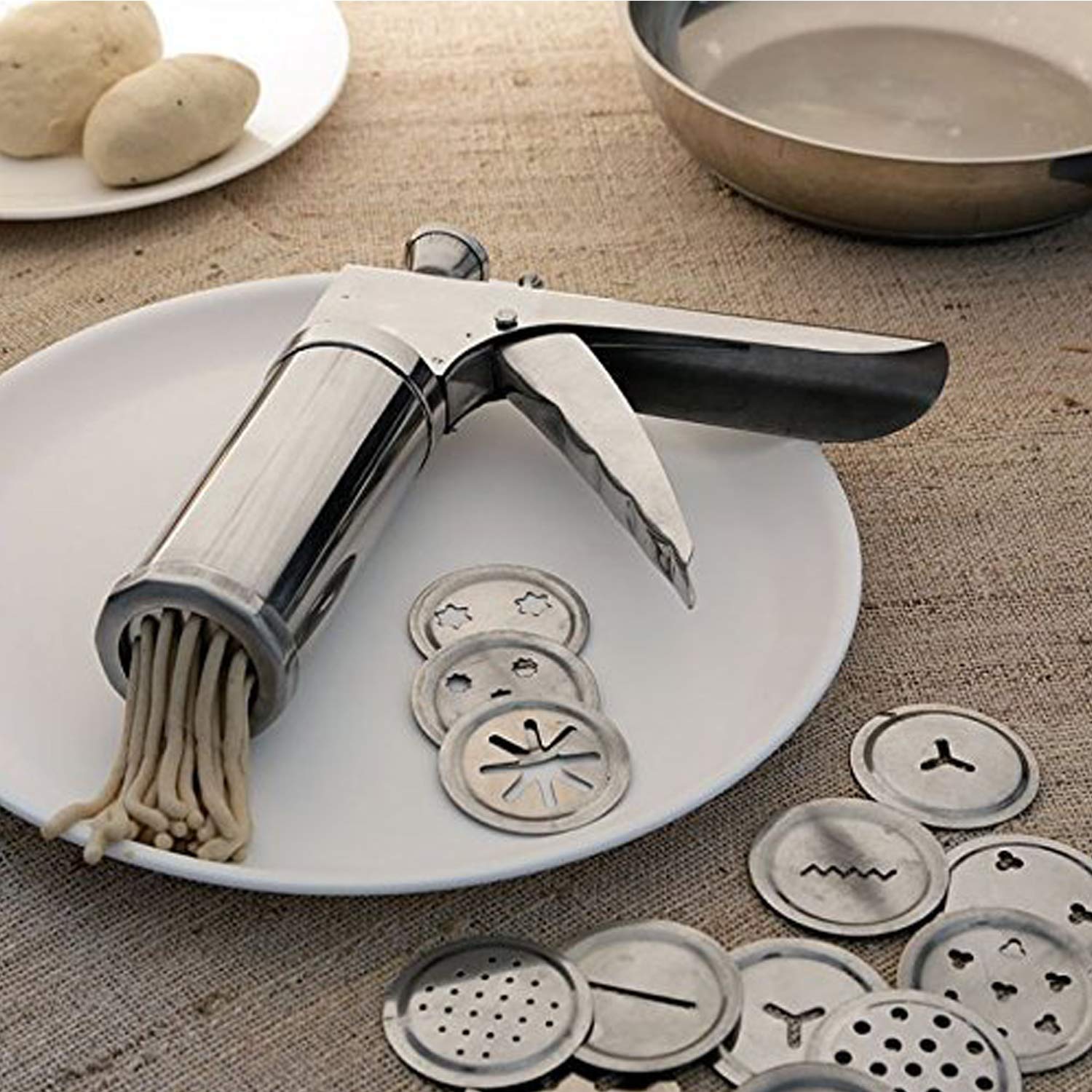 D & S Stainless Steel Sev Chakli Maker - Kitchen Press, 7.5" Handle, Silver, Model SY00099