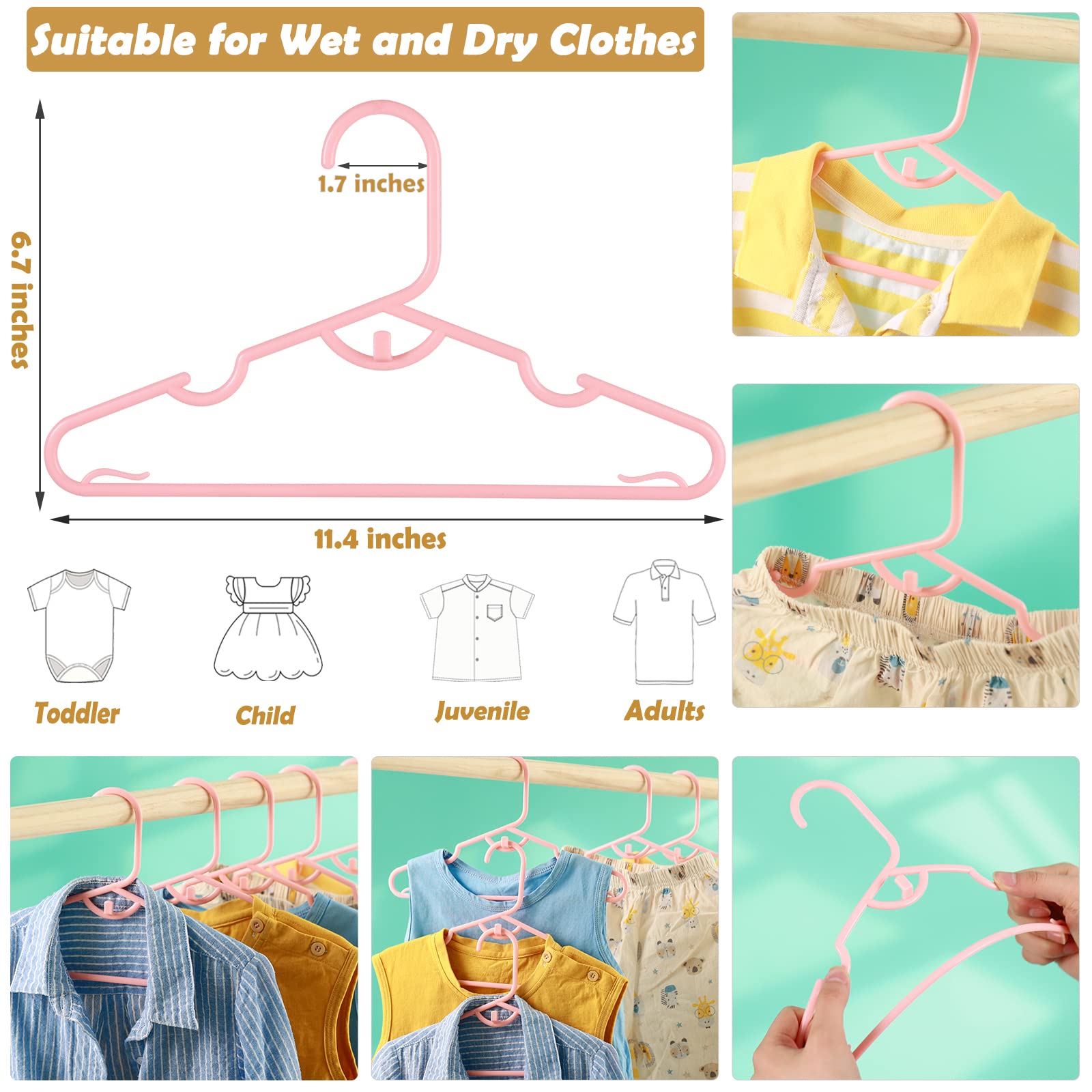 Mjrasg Anti-Slip Plastic Baby Hangers, 100-Pack, Light Pink, Ideal For Closet Organization, Easy To Use, Holds Clothes Securely