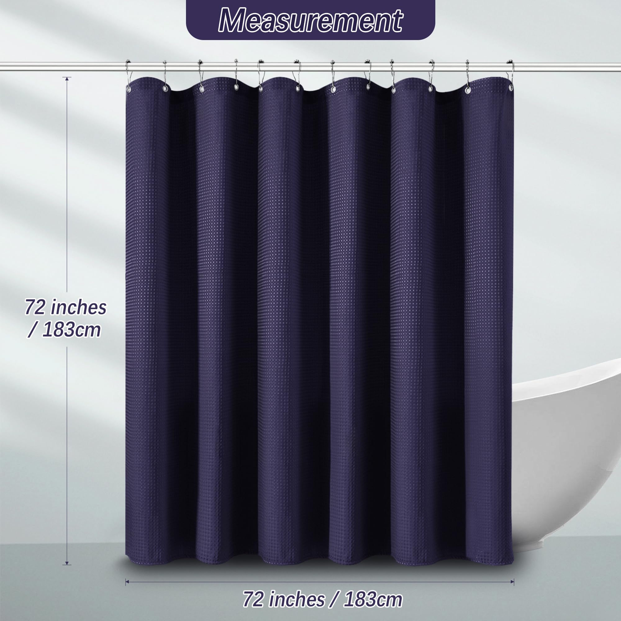 Pangsinne Purple Shower Curtain - Waffle Weave Fabric Heavy Duty Shower Curtain For Bathroom, Water Repellent Weighted 256Gsm Ho