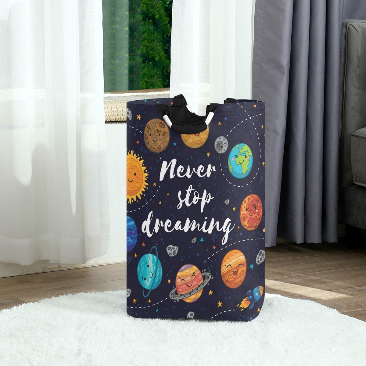 Blueangle Cartoon Solar System Pattern Laundry Basket Clothes Hamper Collapsible Durable Dirty Clothes Large Storage Laundry Org