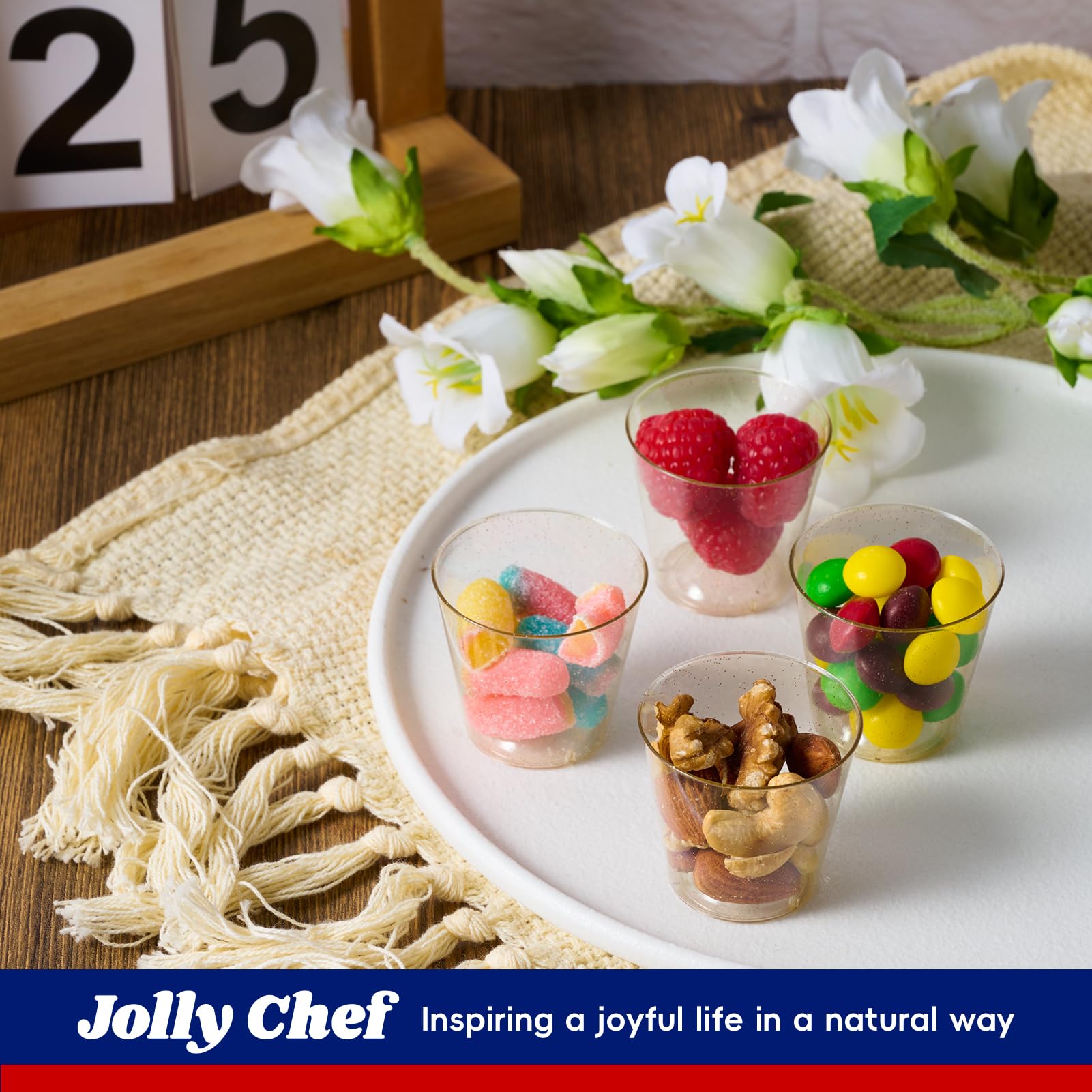 Jolly Chef 500 Pack 1 Oz Shot Glasses, 1 Oz Gold Glitter Party Cups Tumblers, Elegant Plastic Cups, Disposable Cups With Glitter