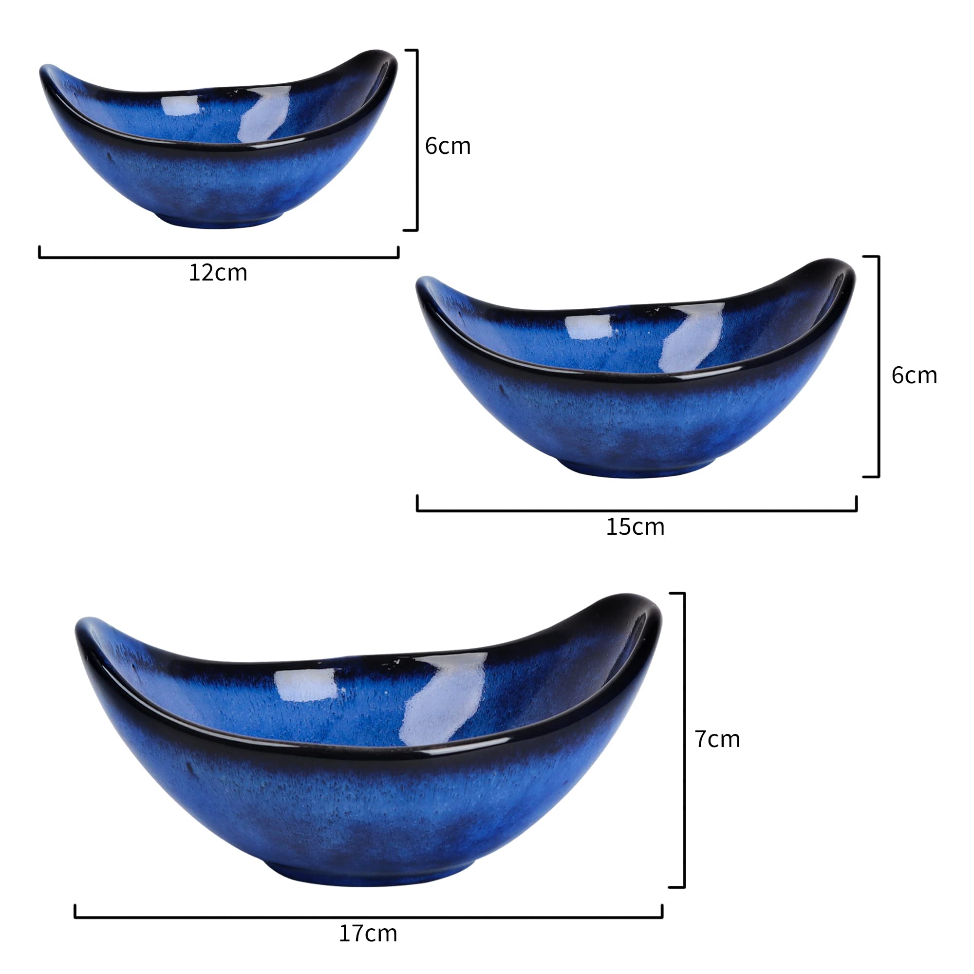 SKOBELOFF Blue Ceramic Serving Bowls For Cookies, Dry Fruits, Sweets And Other Snacks Platter Set Of 3, 1000 milliliter