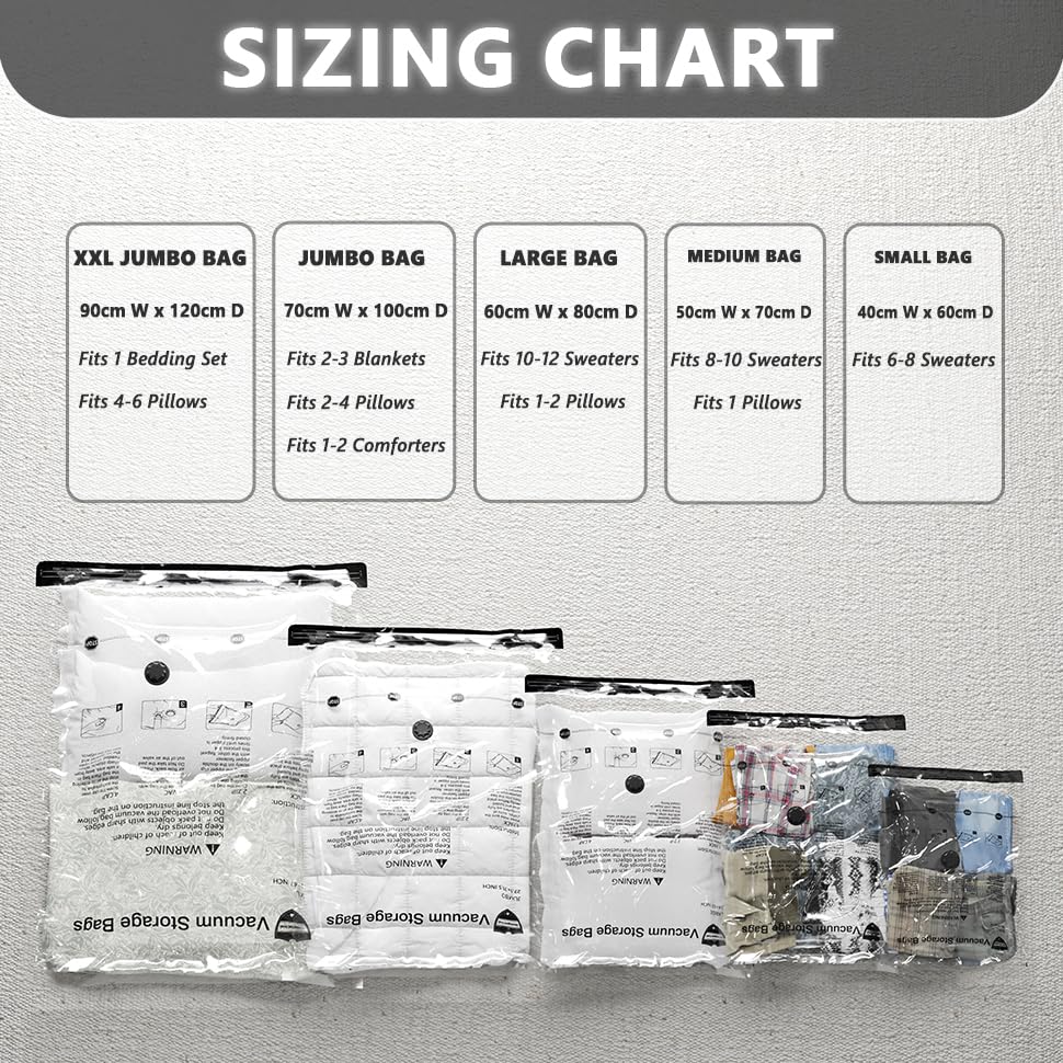 Vacuum Storage Bags 8 Jumbo, Space Saver Bags With Travel Hand Pump, Compression Airtight Sealer Bags For Clothes, Bedding, Pill