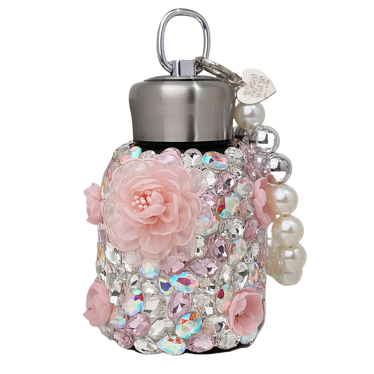 Bling Insulated Water Bottle Double Wall 10oz Stainless Steel Vacuum Flask with Glitter Rhinestones and Cute Flowers, Keep Cold 