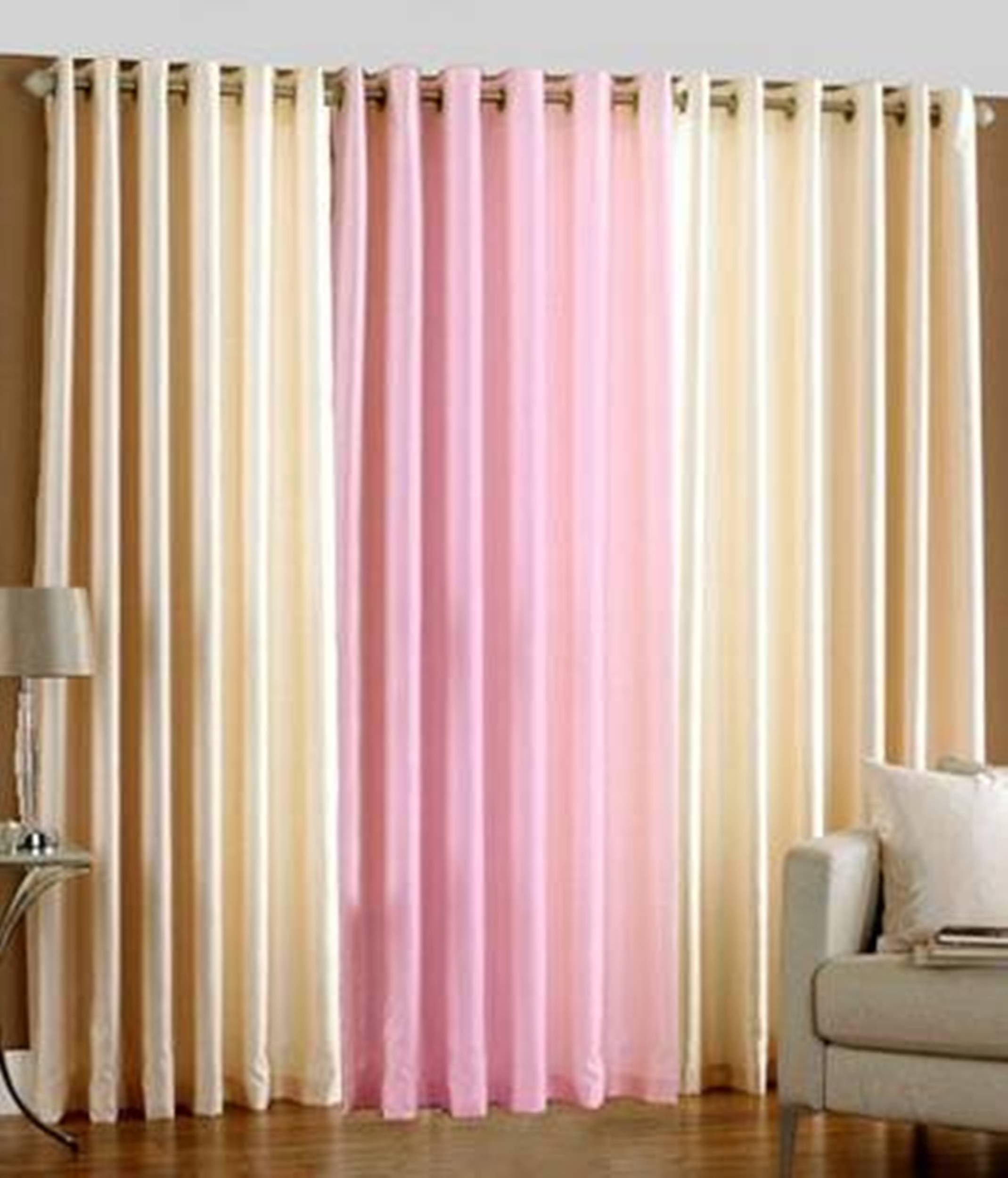 Galaxy Home Decor Solid Plain Curtains for Window 6 Feet, Pack of 3, Cream & Baby Pink