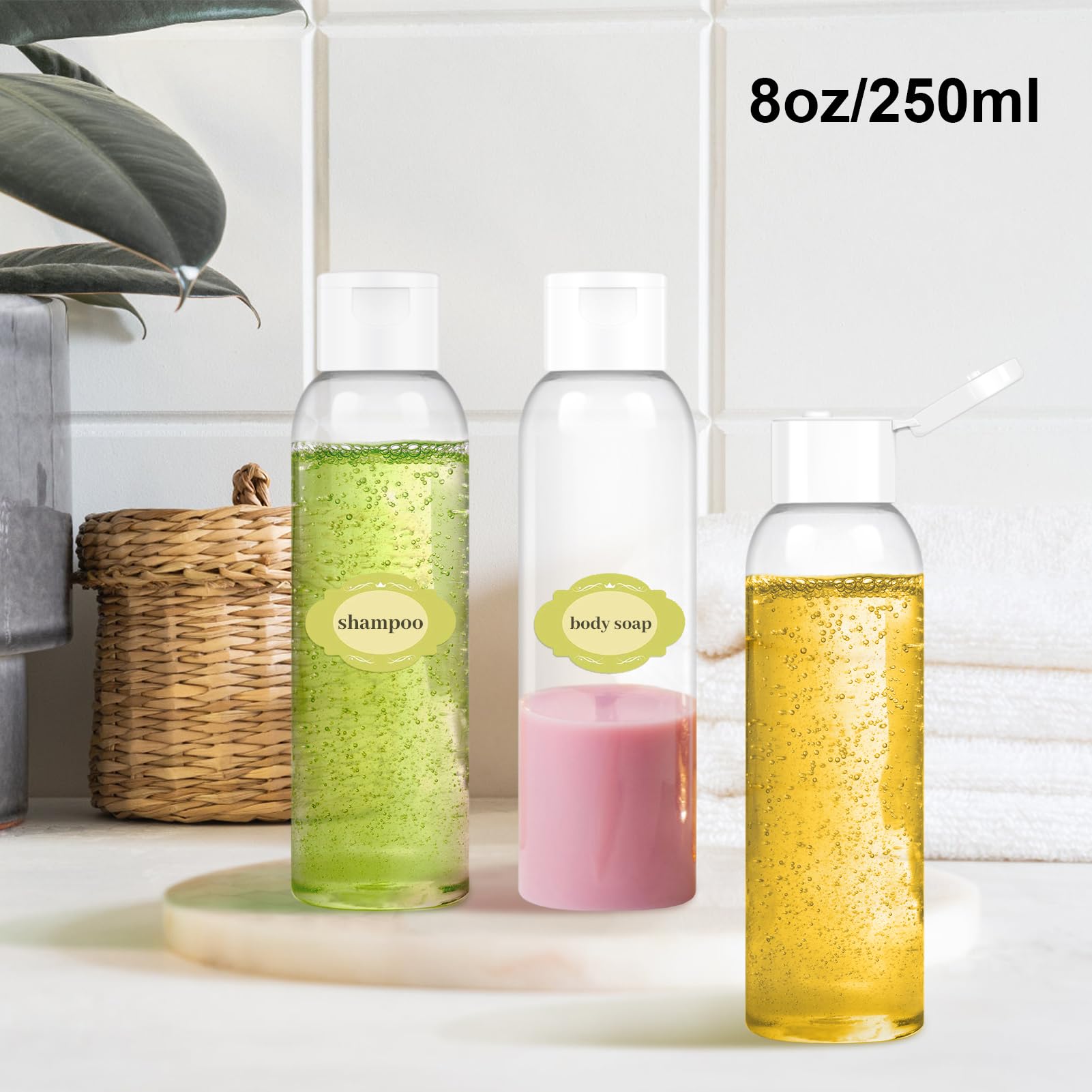 Neendohome 2 Pack 8 Oz Travel Squeeze Bottles With Flip Caps Refillable Empty Plastic Containers For Toiletries Shampoo Lotions