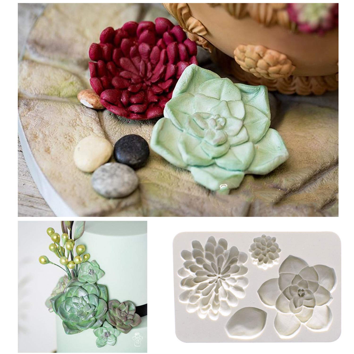 2Pcs Fondant Mold Succulent Silicone Fondant Mold Fern Fondant Mold Succulent Leaves Silicone Candy Molds Cake Decoration Molds