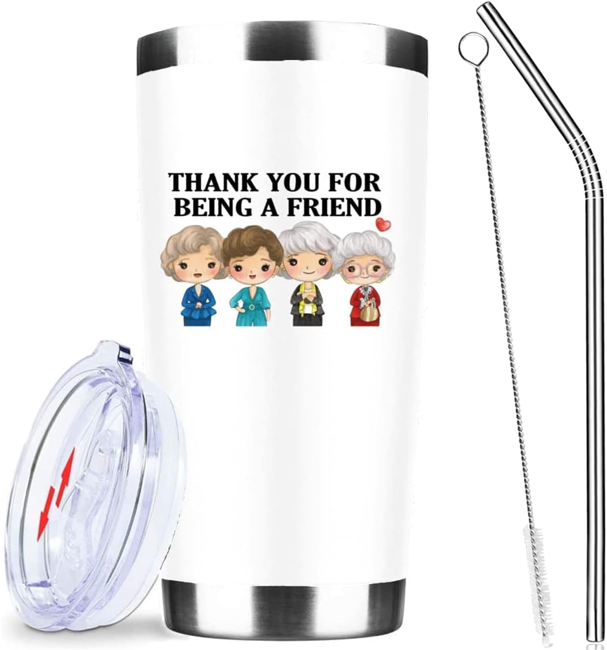 Thank You for Being A Friend Mug - Golden Girls Merchandise Gift for Friends   Friendship Birthday Mothers Day Gifts for Women Buddies Besties - Iced Coffee Tumbler Cup with Lid Straw 20 OZ (White)