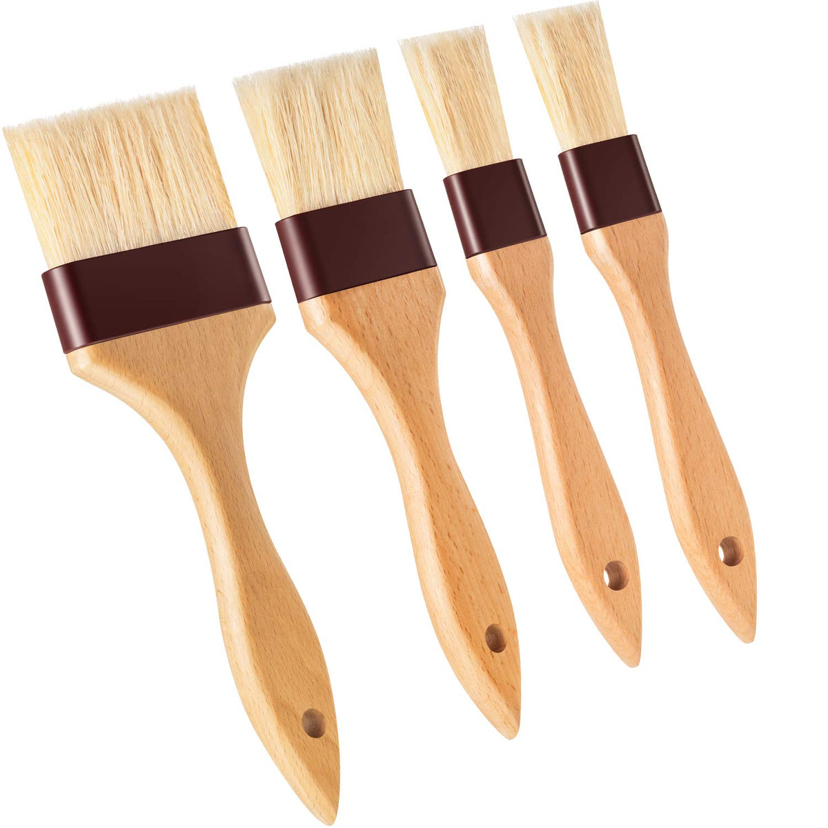 Boao 4 Pieces Pastry Brushes Baking Basting Brush With Natural Bristle Bbq Oil Brush Wooden Handle Food Brush For Cooking Butter