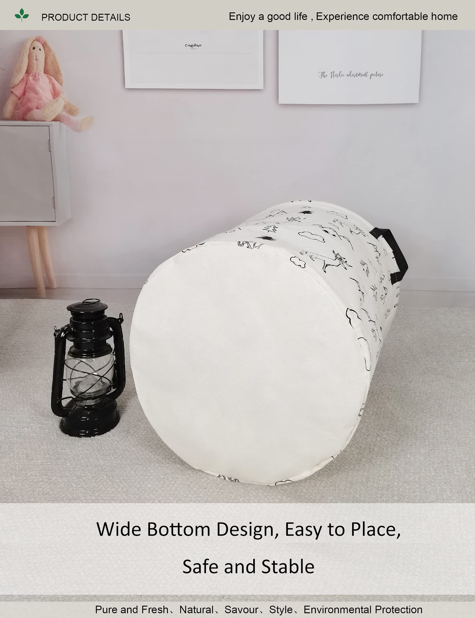 ONOEV Round Fabric Storage Bin Decorative Basket Organizer Basket with Handles for Clothes Storage books and sundries(Forest deer)  19.7inch(H) x 15.7inch(D)