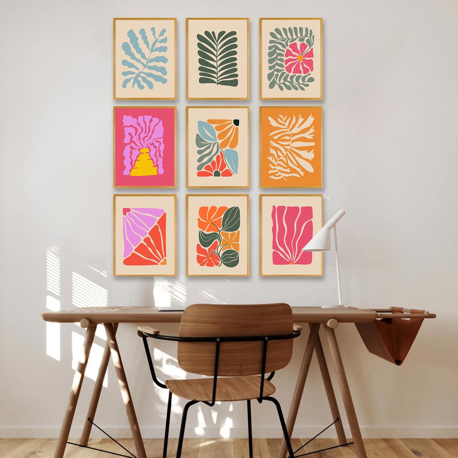 Abstract Botanical Prints Set Of 9, Colorful Eclectic Gallery Wall Art Wavy Flower Floral Plant Wall Decor, Aesthetic Bedroom De