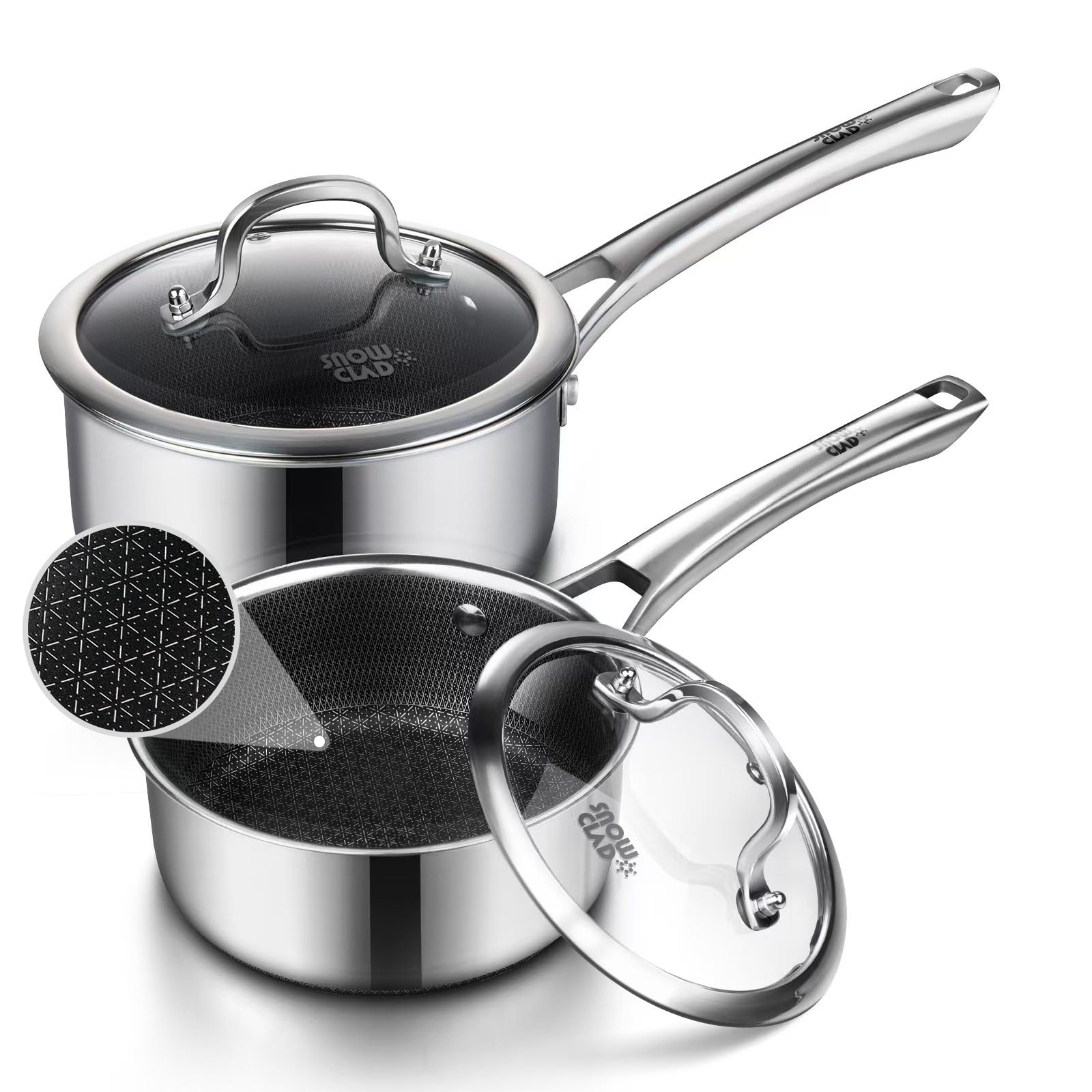 Sauce Pan With Lid,2.5 Quart Hybrid Nonstick Sauce Pans Set, Stainless Steel Cookware,Non Stick Pots Pfoa Free,Works On Inductio