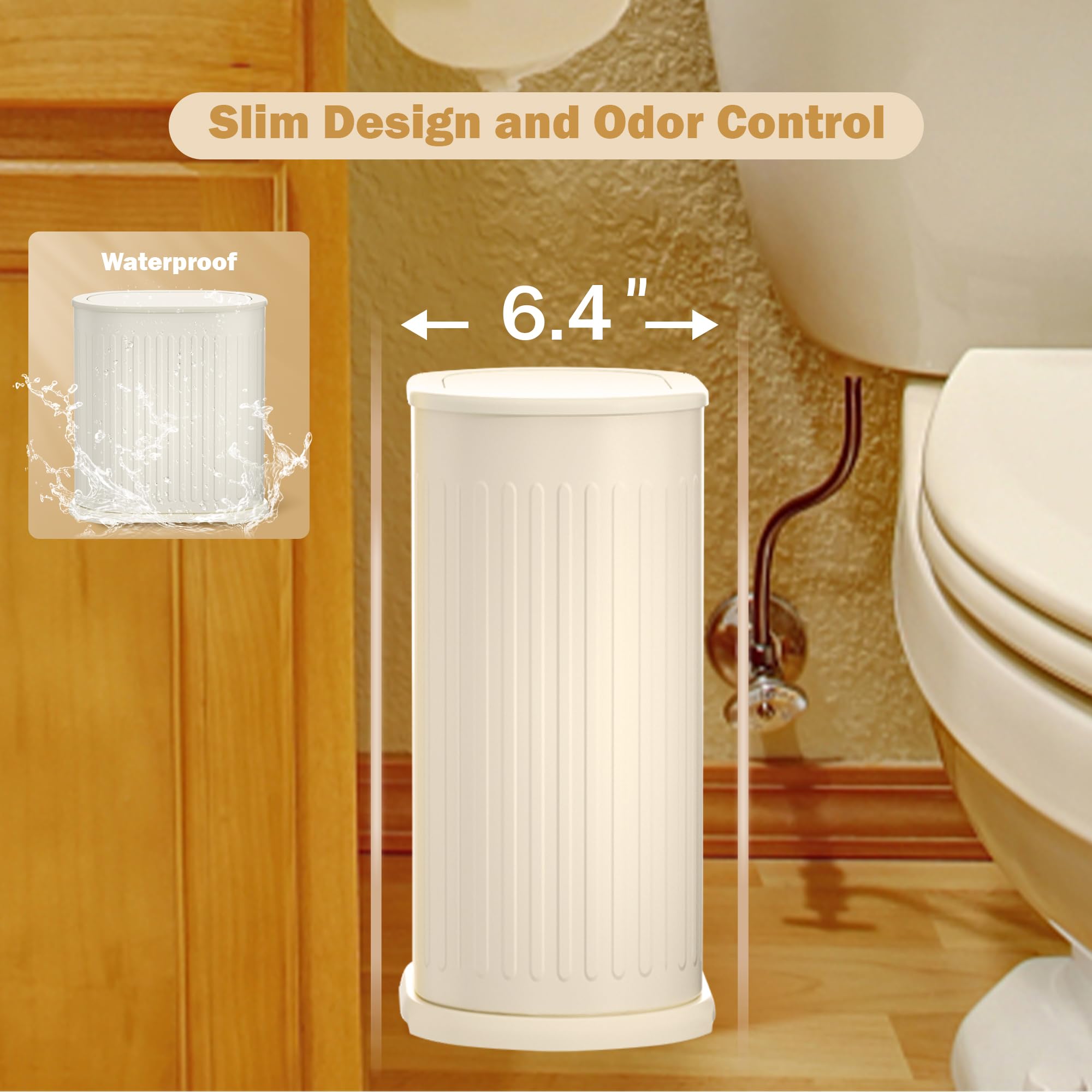 Qinofen Stainless Steel Small Bathroom Trash Can With Pop Up Lid 9L/2.4 Gallon Metal Waste Basket With Removable Liner Bucket,Sl