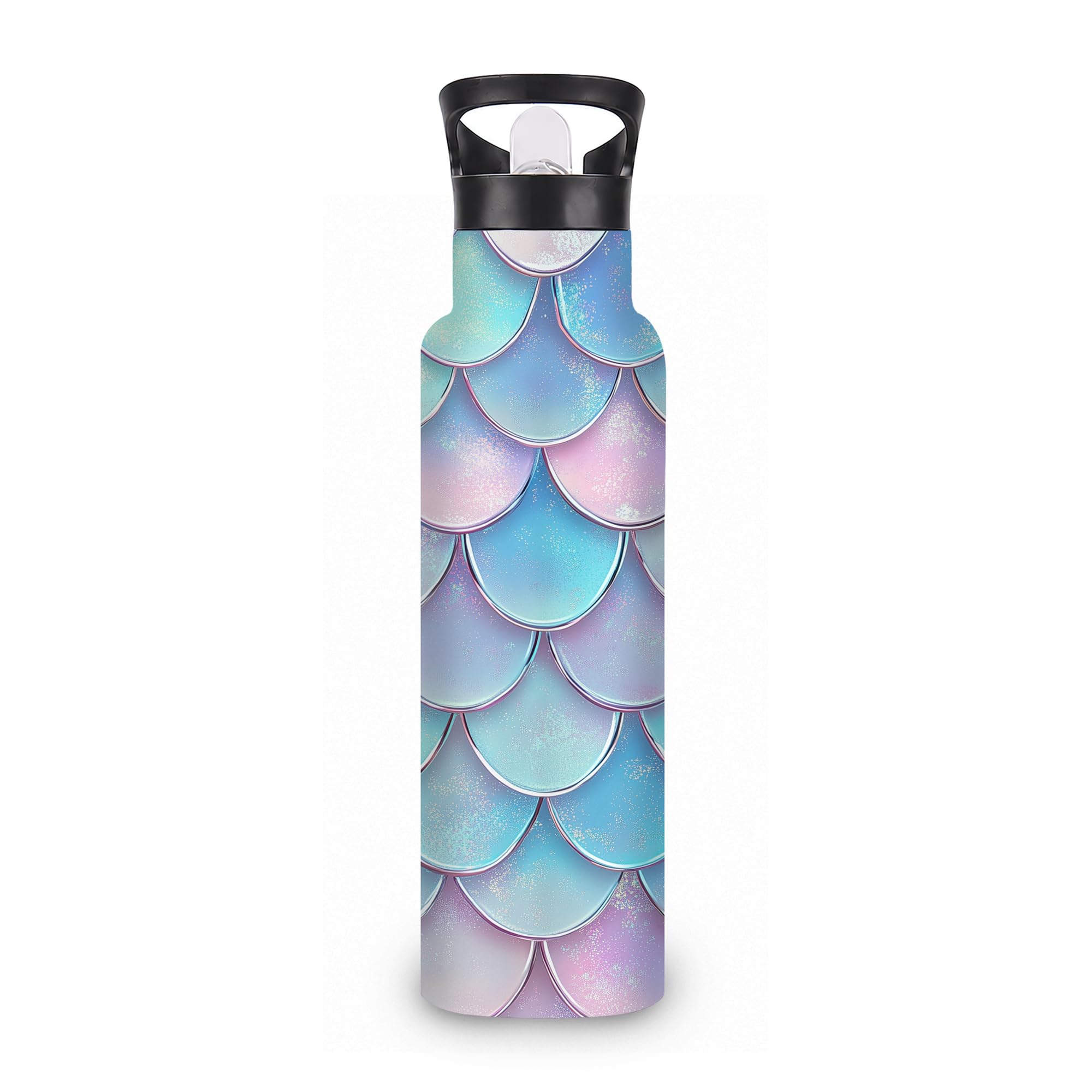 ICRICR Mermaid Scale 20 oz Insulated Water Bottles Colorful Stainless Steel Thermal Bottle Leak Resistant with Straw Twist Cap a