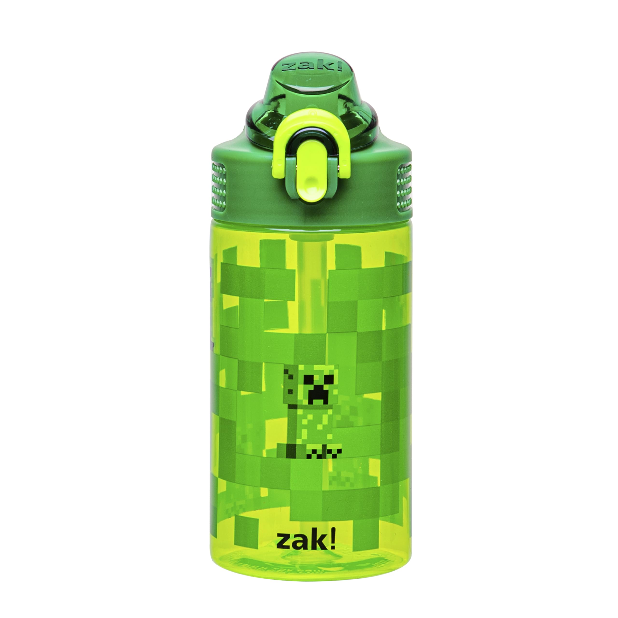 Zak Designs Sage Minecraft Kids Water Bottle For School Or Travel, 16Oz Durable Plastic Water Bottle With Straw, Handle, And Lea