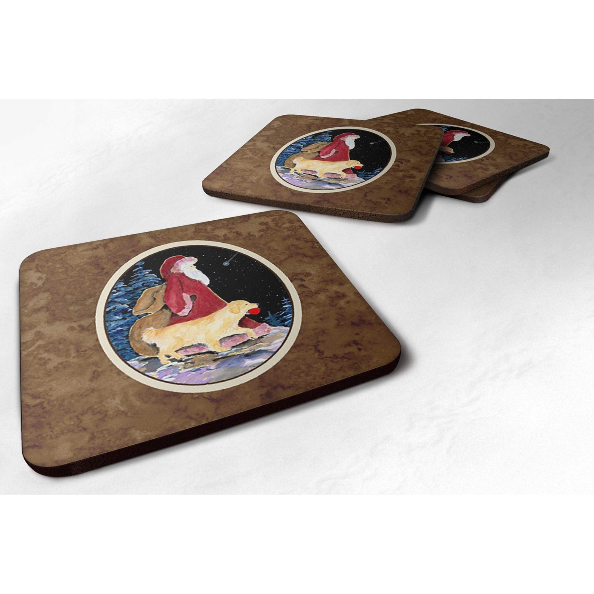 Carolines Treasures Santa Claus with Golden Retriever Foam Coasters Set of 4 (Set of 4), 3.5 H x 3.5 W, Multicolor