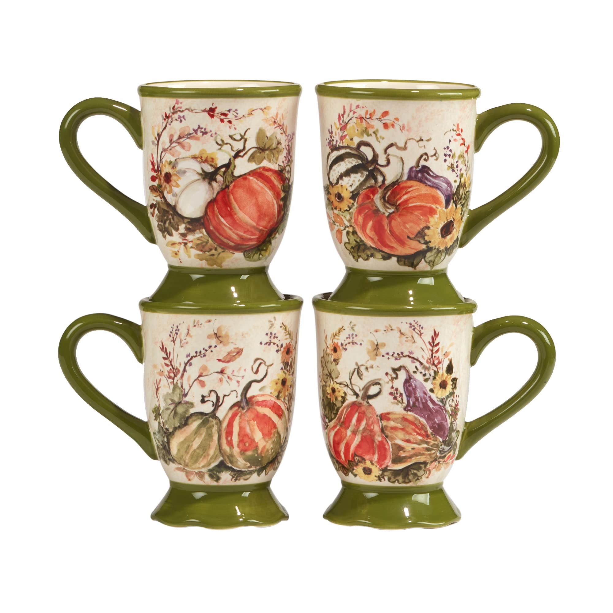 Harvest Morning Set of 4 Ceramic Mugs  Sip coffee, tea, or hot cocoa in cozy autumn style with these beautifully detailed mugs,