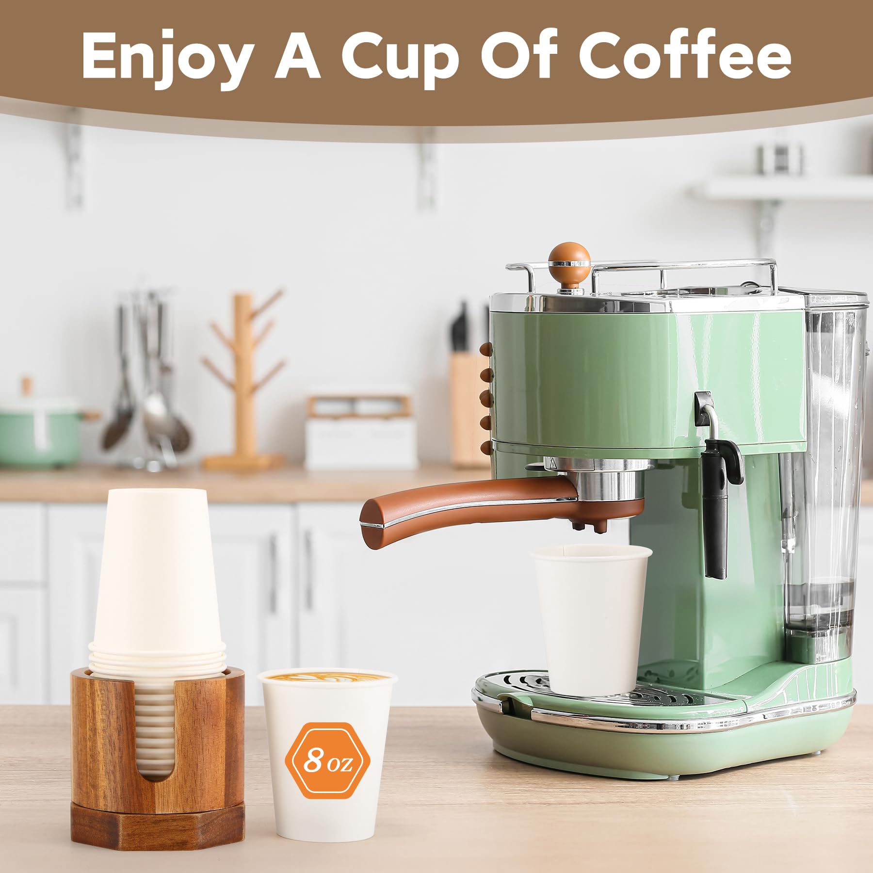Nnewvante Cup Dispenser, 5-8Oz Bathroom Cup Holder, Acacia Wood Coffee Cup Dispenser, Dual-Purpose Paper Cup Holder & Anti-Spill