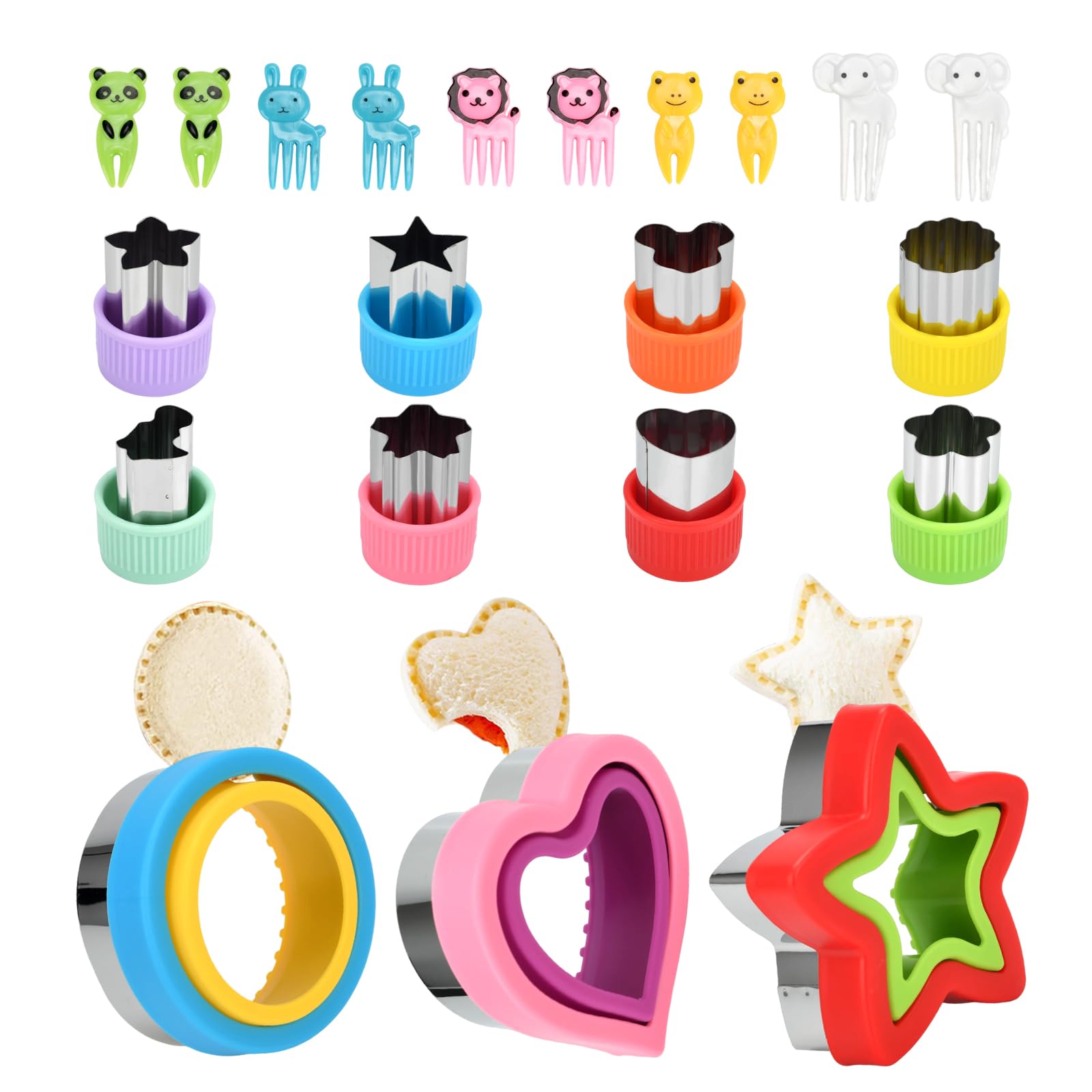 Food Shapes Cutter Set, 21 Pieces, Include 3 Sandwich Sealers and Cutters, 8 Cute Food Picks, 10 Vegetable Fruit Cookie Cutter S
