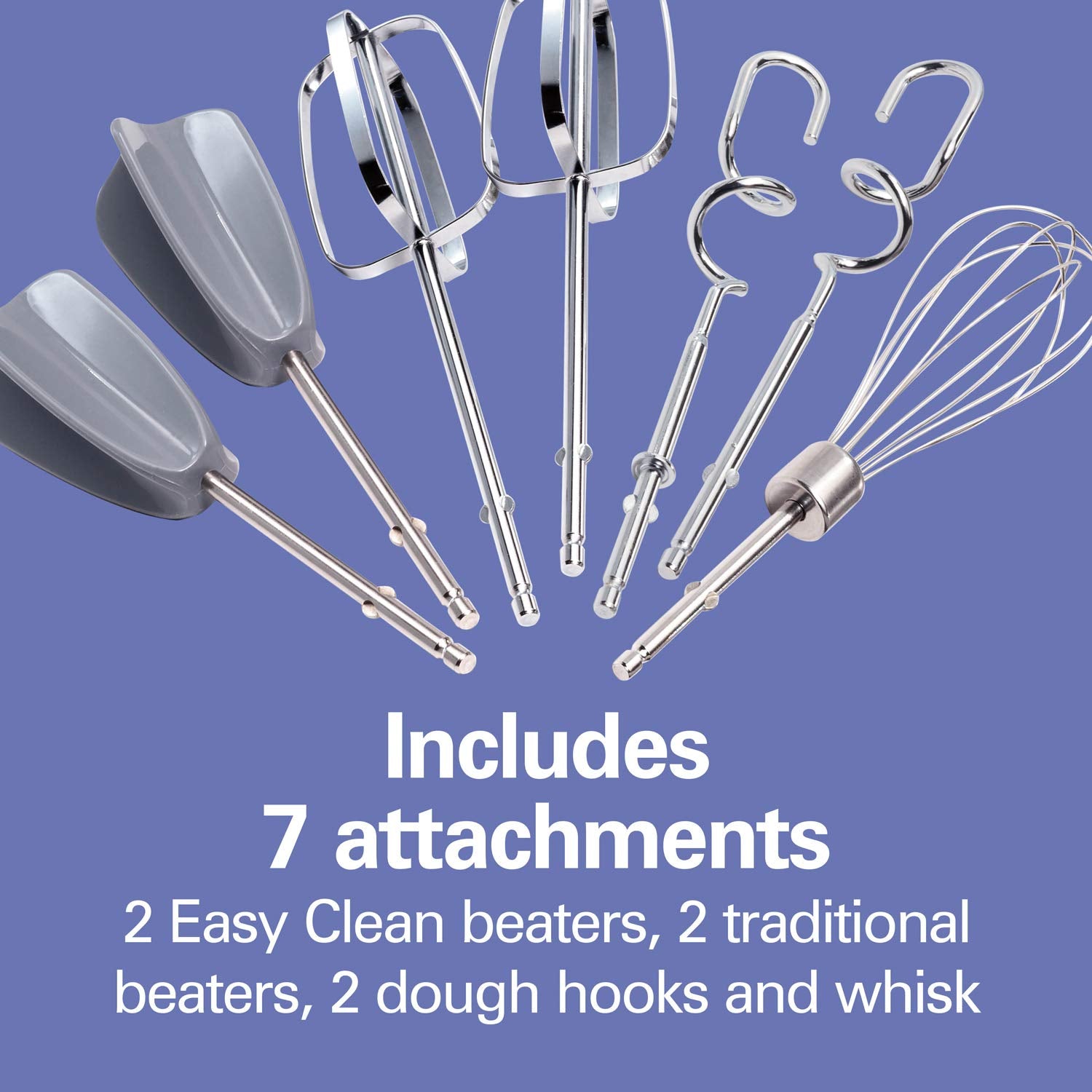Hamilton Beach 6-Speed Electric Hand Mixer, 275 Watt Motor, Whisk & Dough Hooks, Easy Clean Beaters, White, Model 62636