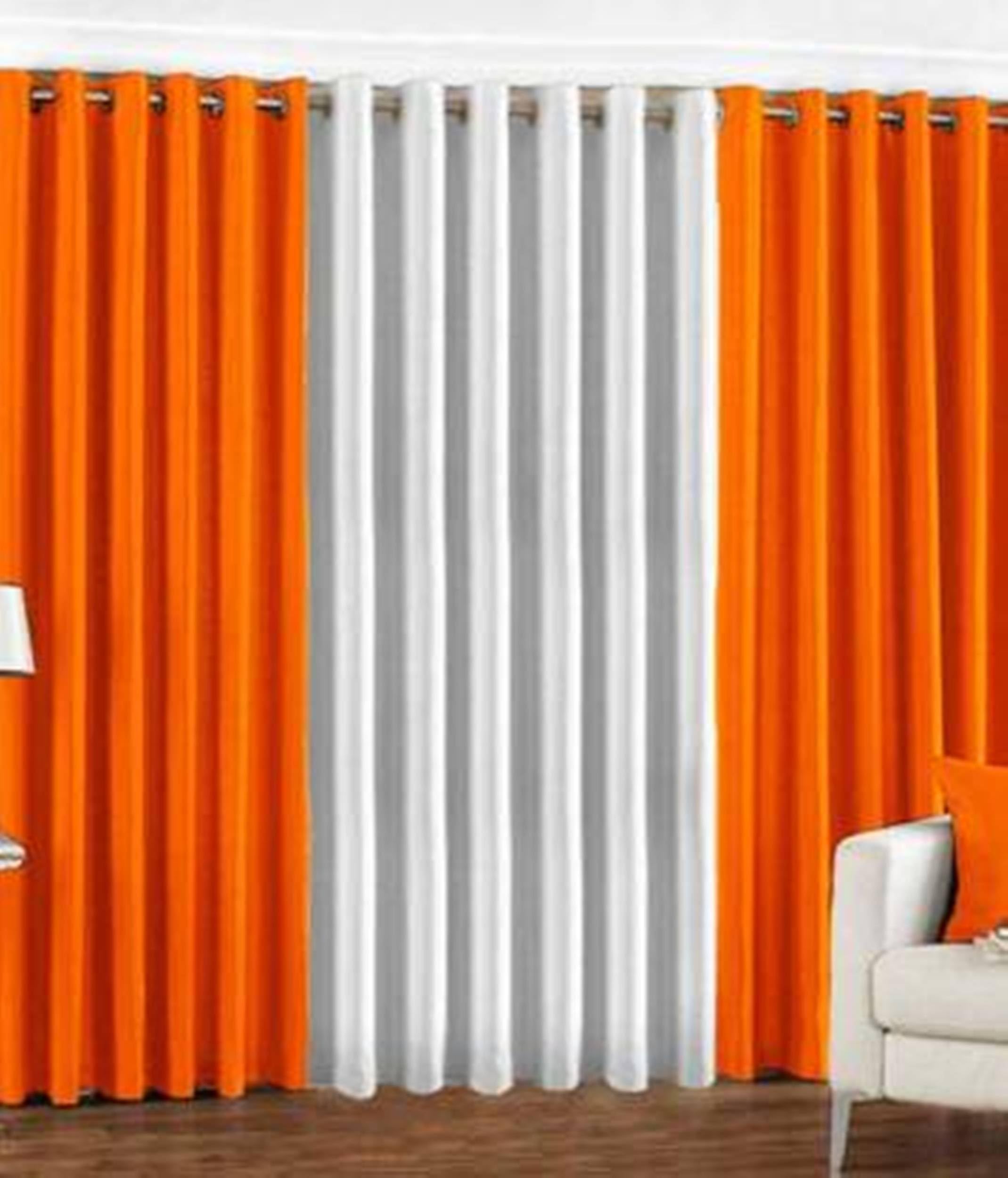 Galaxy Home Decor Solid Plain Curtains for Long Door 10 Feet, Pack of 3, Orange & White