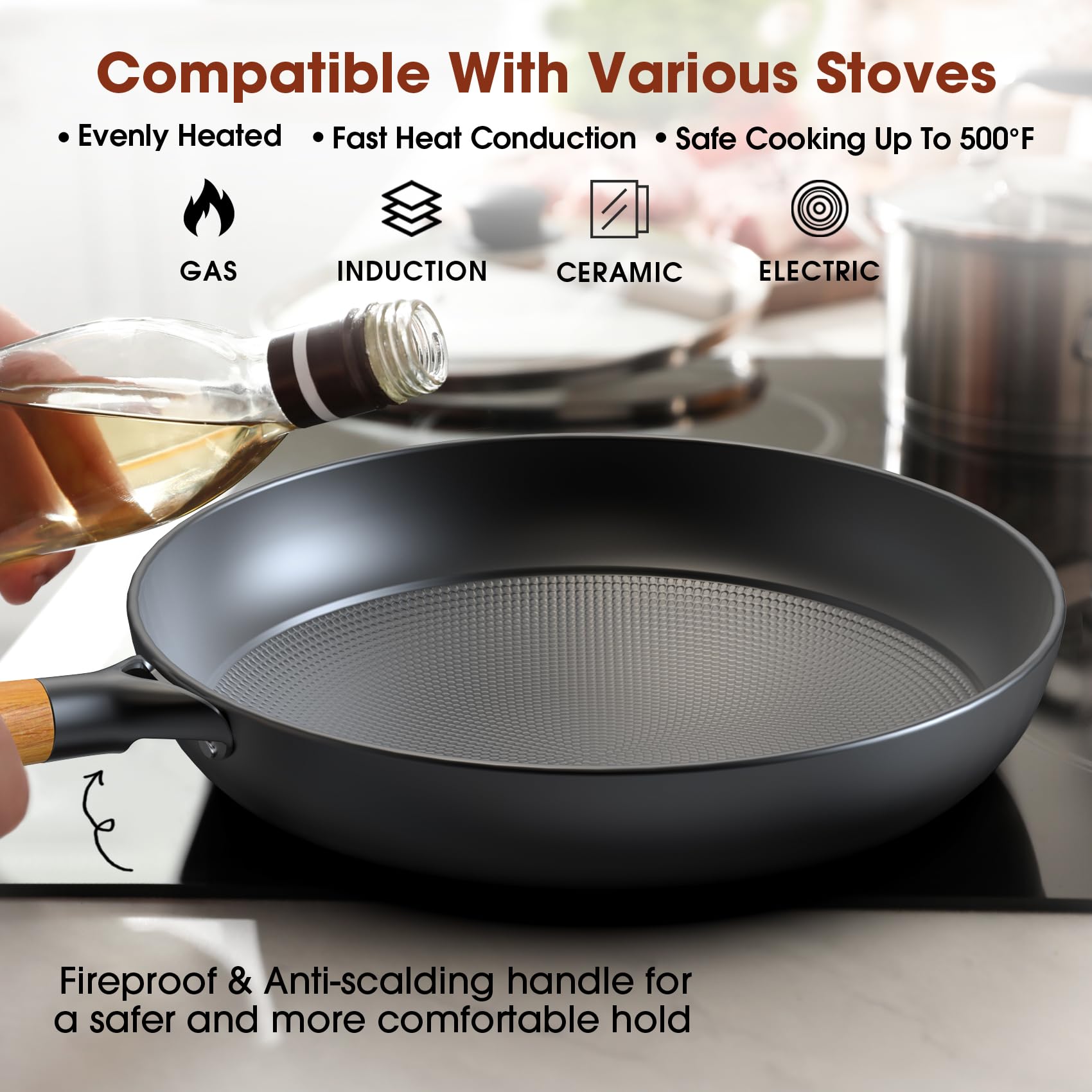 Imarku Non Stick Frying Pans - 8 Inch & 10 Inch Frying Pan Nonstick Set, Honeycomb Lock Oil Cast Iron Skillets, Dishwasher Safe,