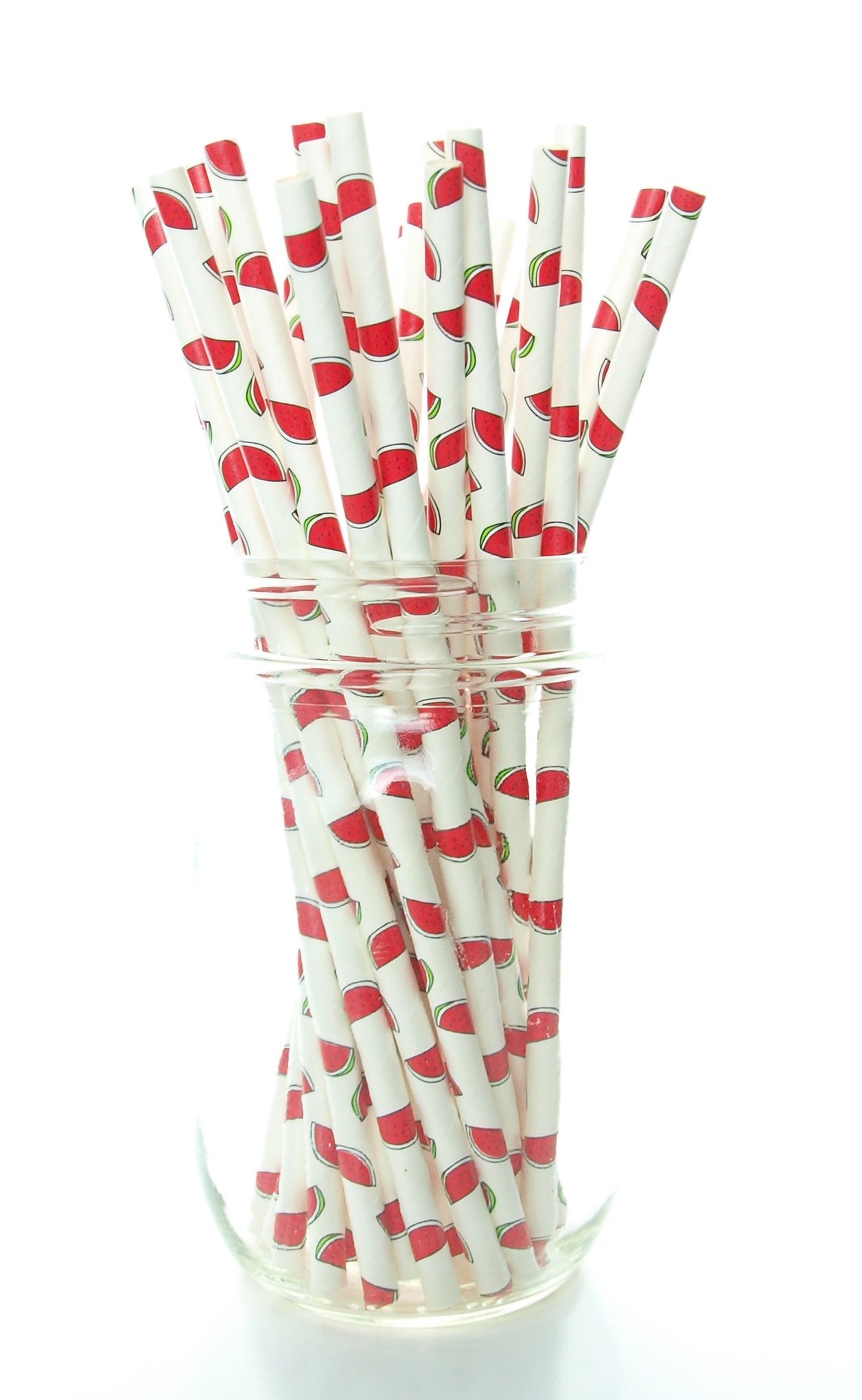Watermelon Party Straws (25 Pack) - Pool Party Supplies, Red Fruit Paper Straws, Kids Birthday Party, Beach Party Decorations, S