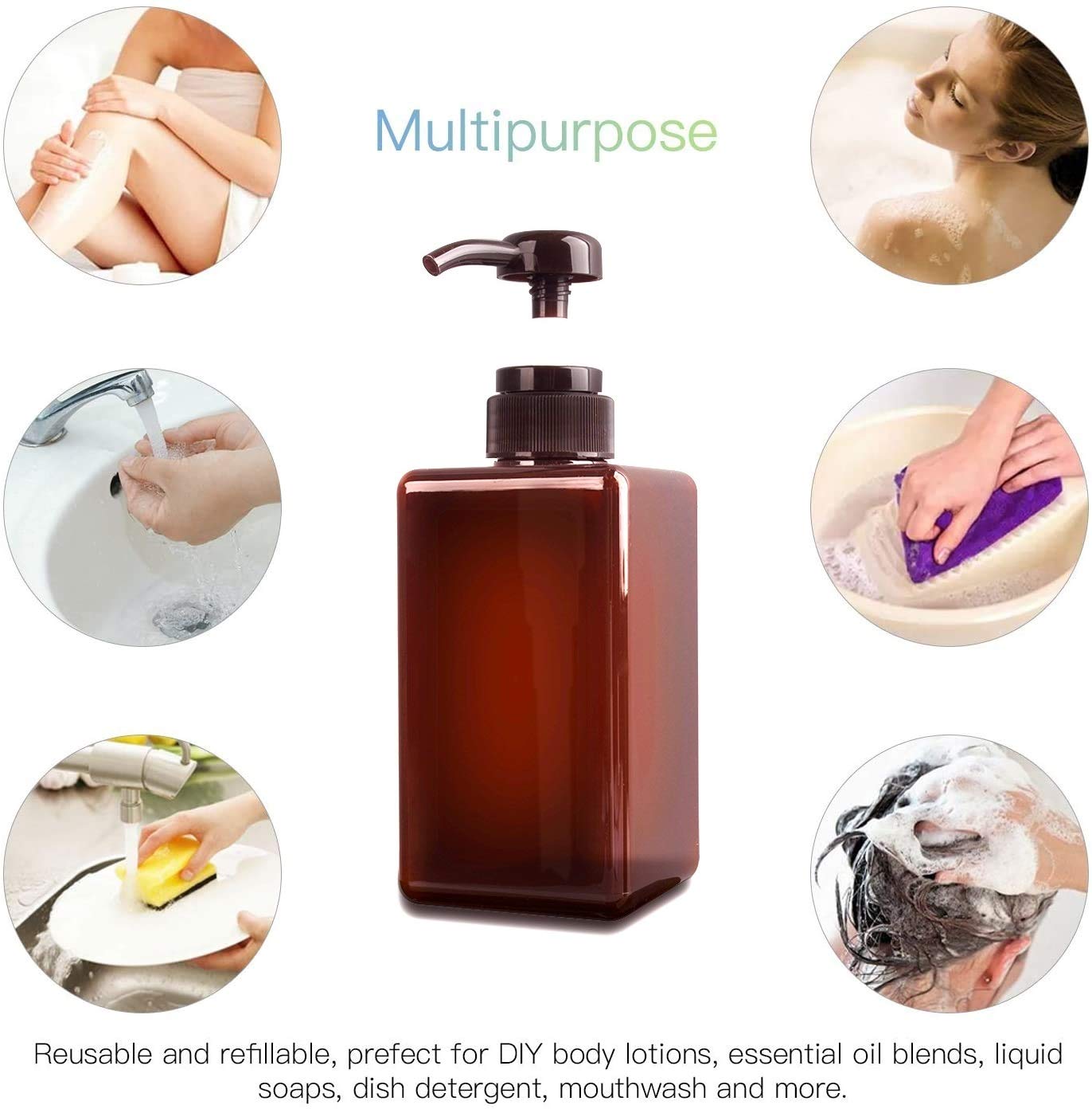 Pump Bottle, Refillable Plastic Empty Lotion Soap Dispenser Liquid Container For Bathroom Shampoo And Body Wash, 15Oz/450Ml Ambe